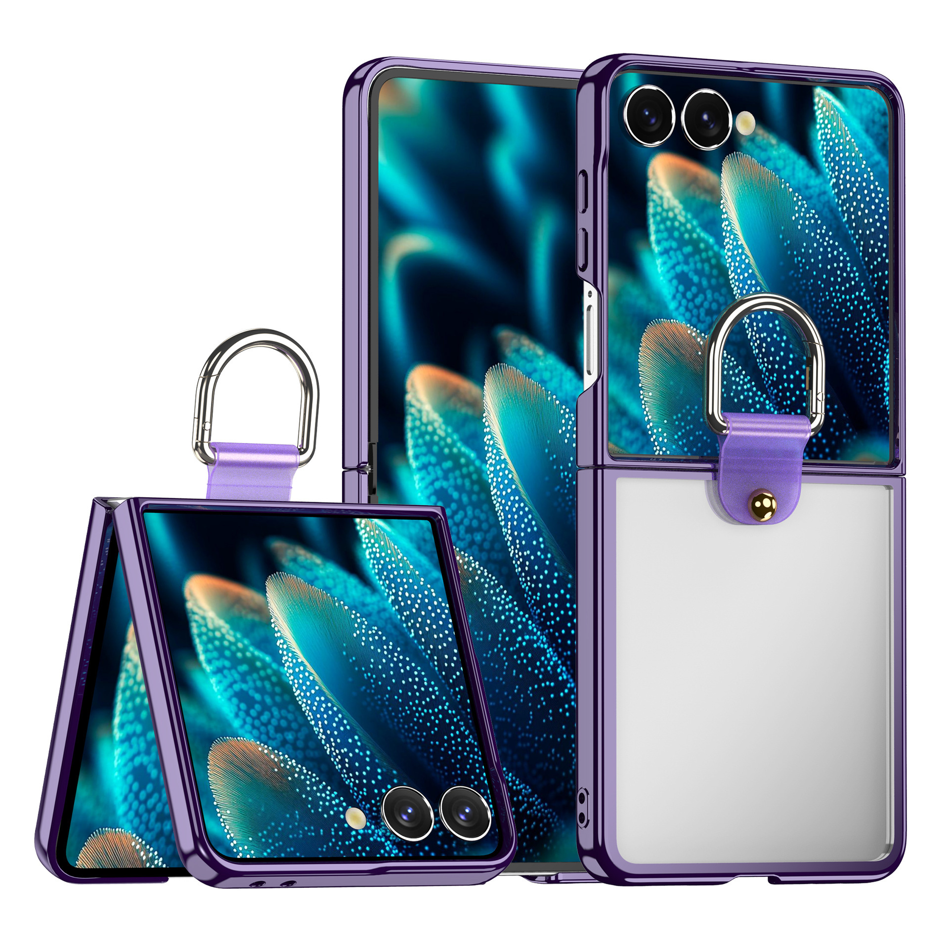 Compatible with Samsung Z Flip7 phone case 6/5 transparent electroplated wireless charging magnetic rotating stand ring protector