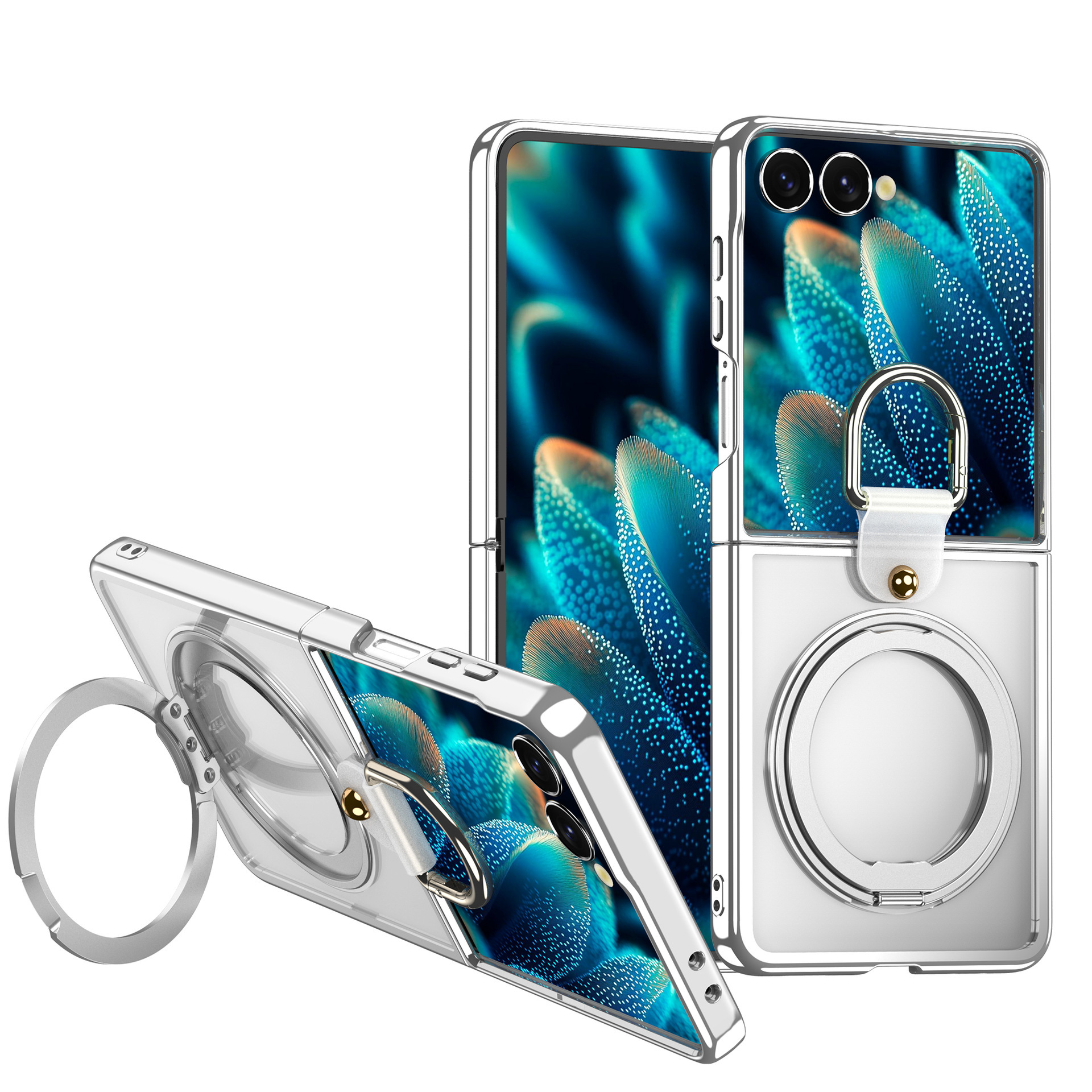 Compatible with Samsung Z Flip7 phone case 6/5 transparent electroplated wireless charging magnetic rotating stand ring protector