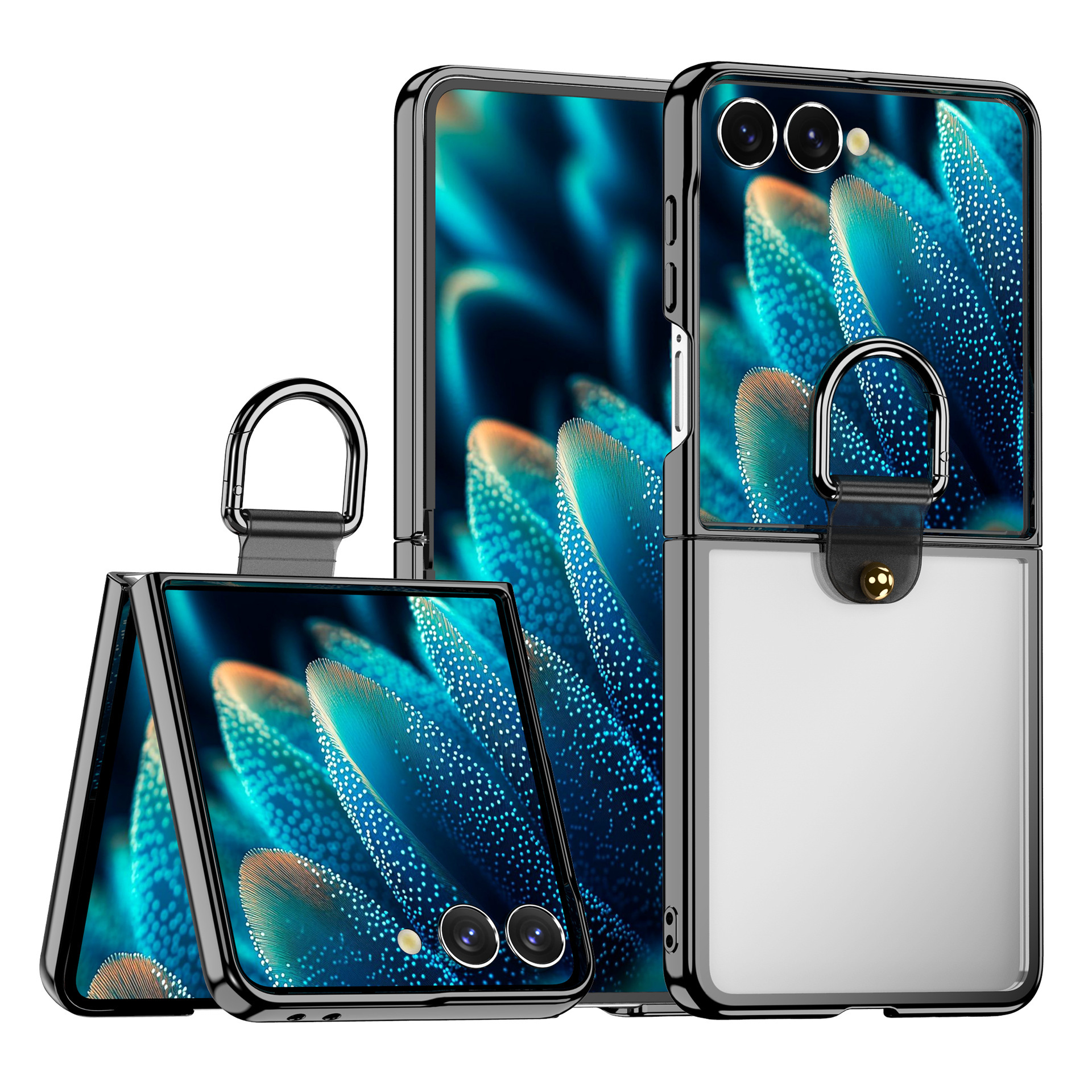 Compatible with Samsung Z Flip7 phone case 6/5 transparent electroplated wireless charging magnetic rotating stand ring protector