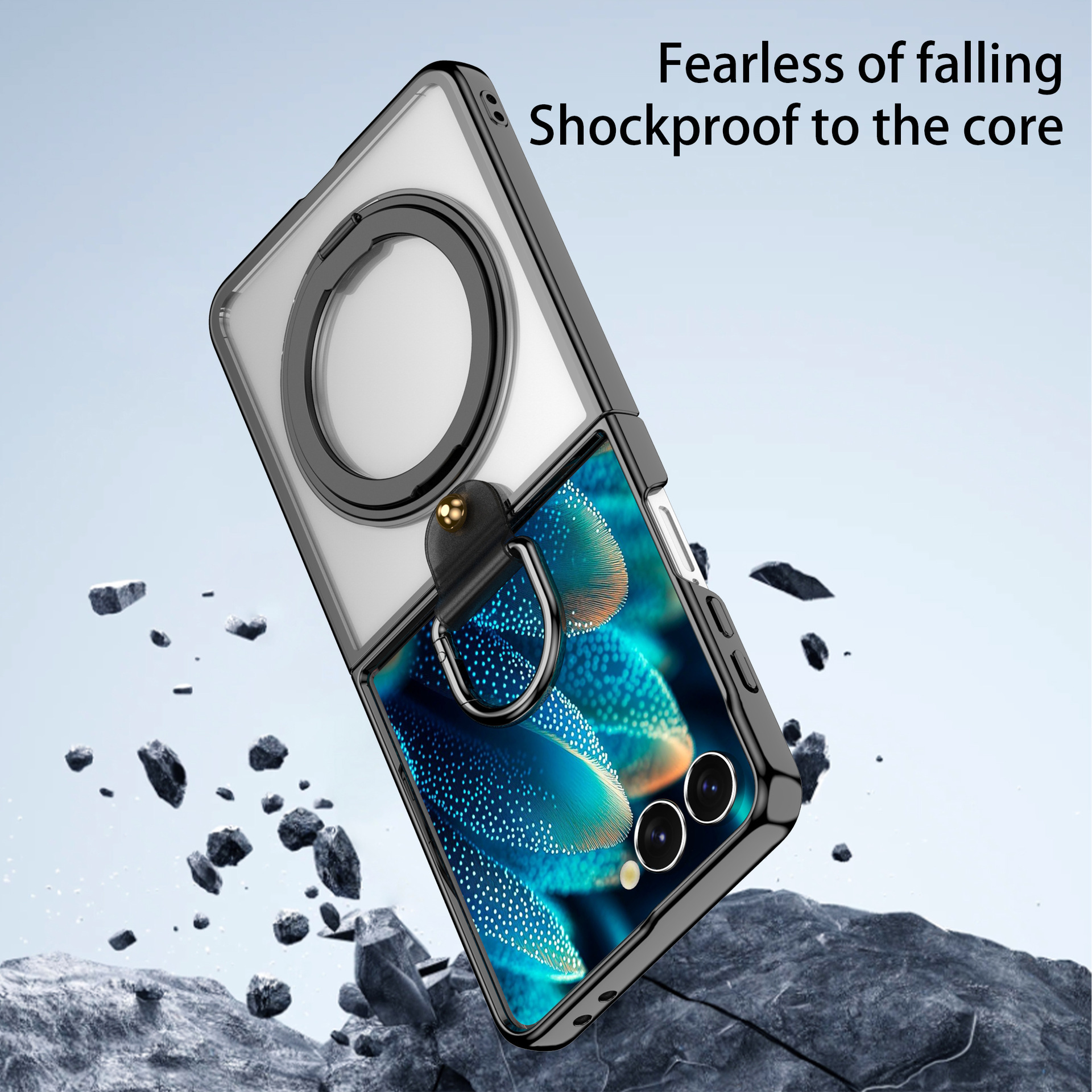 Compatible with Samsung Z Flip7 phone case 6/5 transparent electroplated wireless charging magnetic rotating stand ring protector