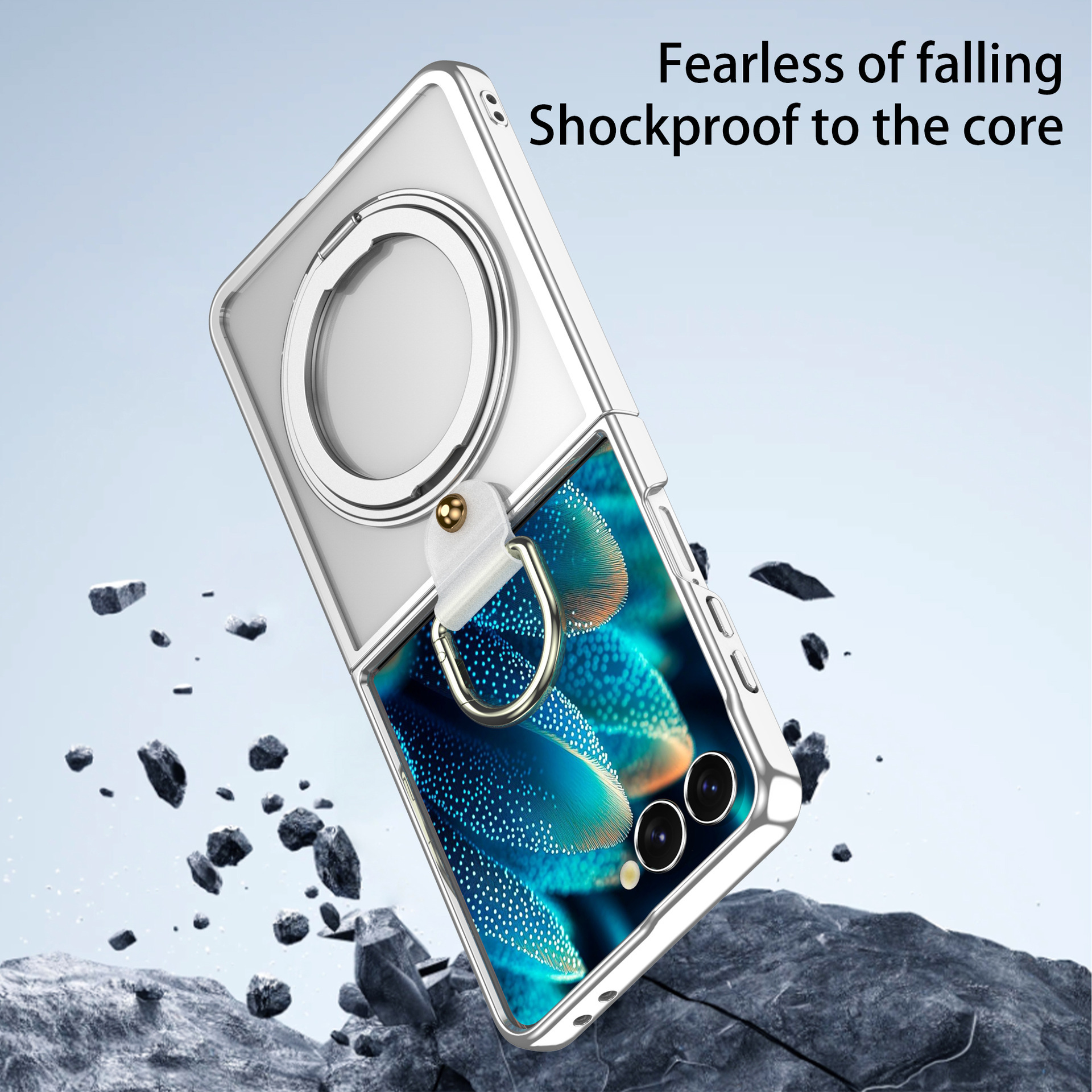 Compatible with Samsung Z Flip7 phone case 6/5 transparent electroplated wireless charging magnetic rotating stand ring protector
