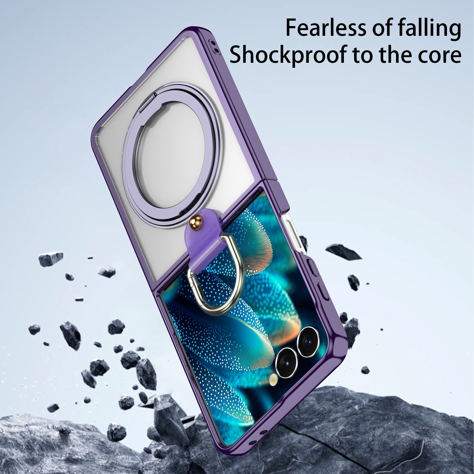 Compatible with Samsung Z Flip7 phone case 6/5 transparent electroplated wireless charging magnetic rotating stand ring protector