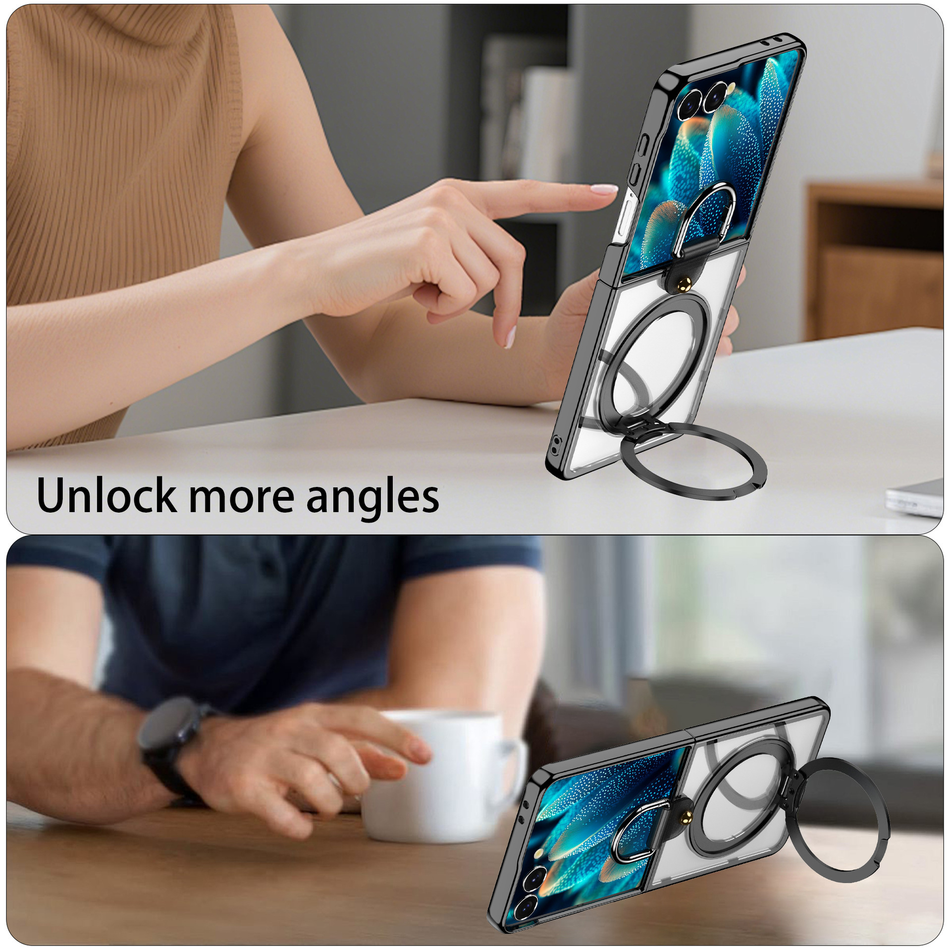 Compatible with Samsung Z Flip7 phone case 6/5 transparent electroplated wireless charging magnetic rotating stand ring protector