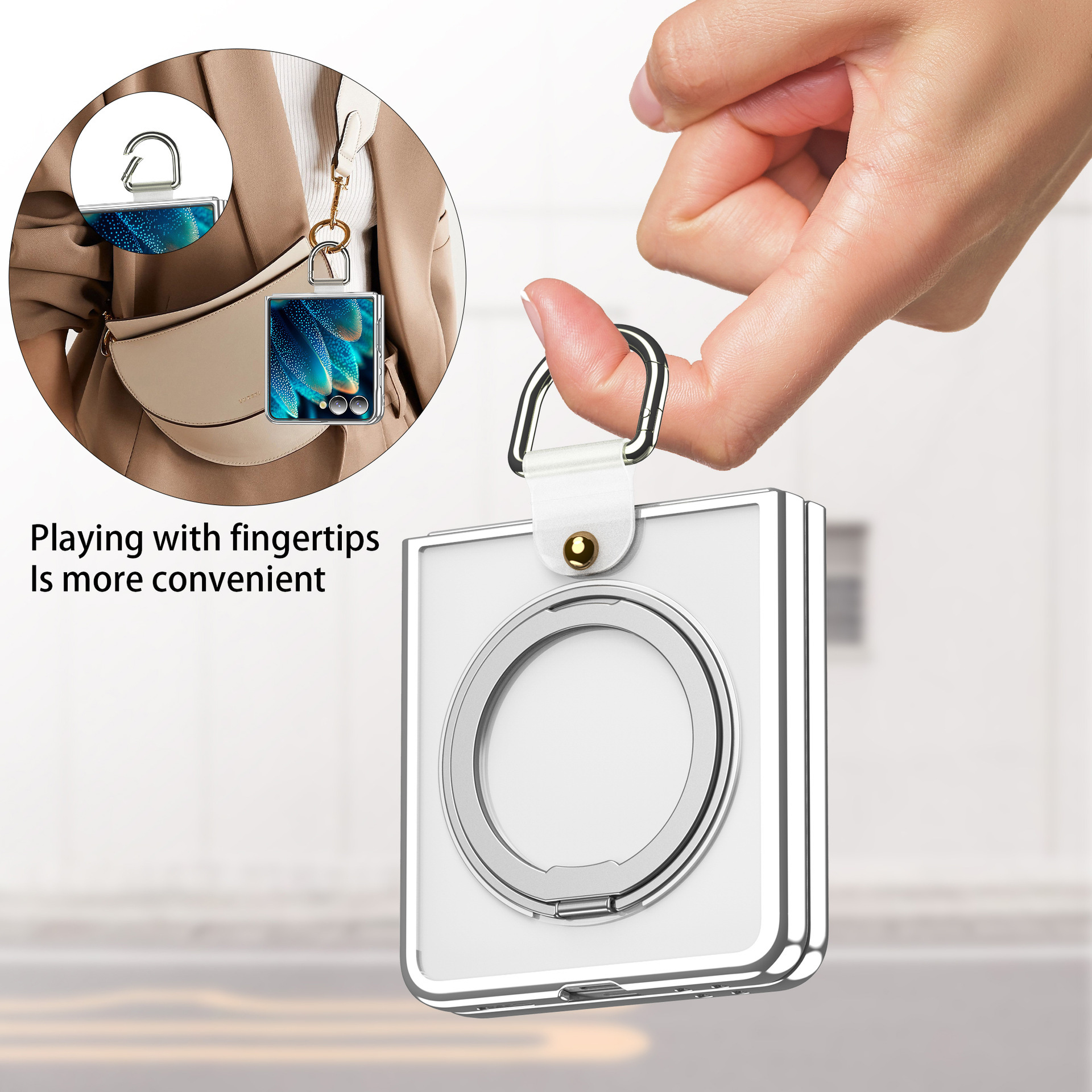 Compatible with Samsung Z Flip7 phone case 6/5 transparent electroplated wireless charging magnetic rotating stand ring protector