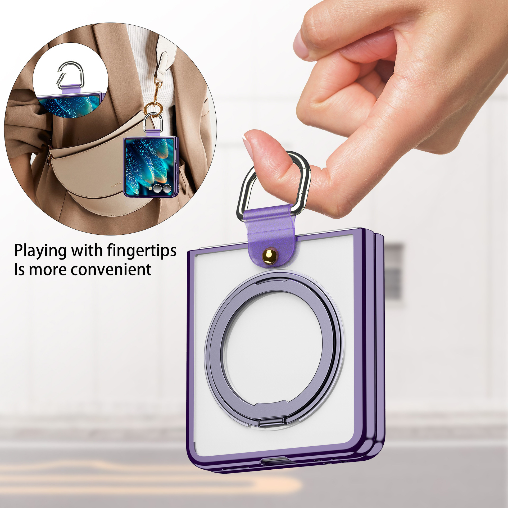 Compatible with Samsung Z Flip7 phone case 6/5 transparent electroplated wireless charging magnetic rotating stand ring protector