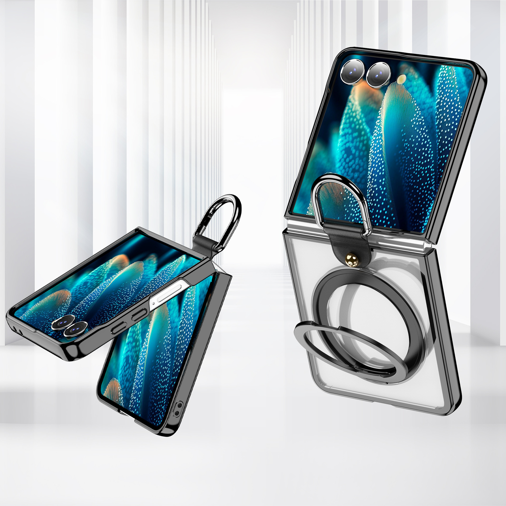 Compatible with Samsung Z Flip7 phone case 6/5 transparent electroplated wireless charging magnetic rotating stand ring protector