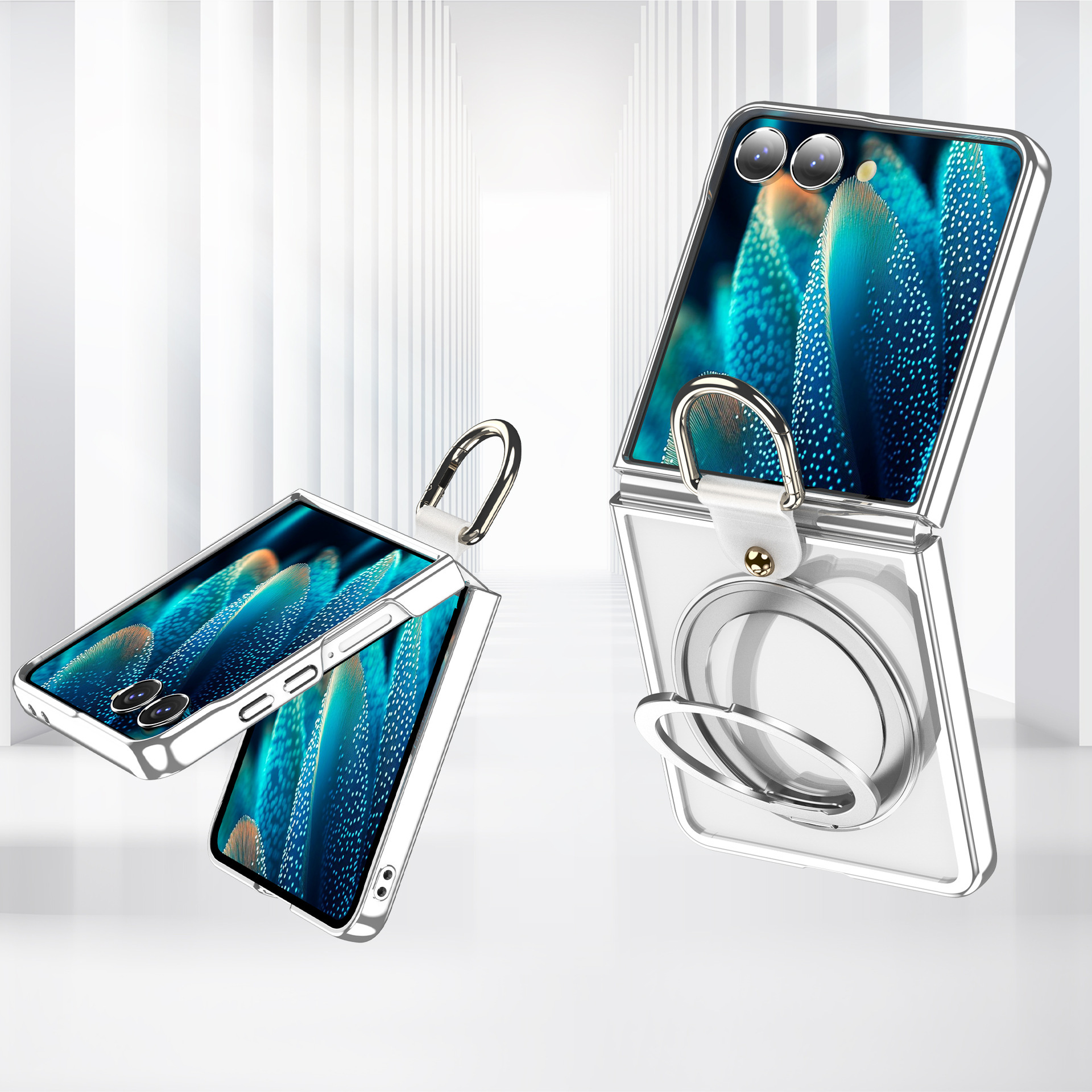 Compatible with Samsung Z Flip7 phone case 6/5 transparent electroplated wireless charging magnetic rotating stand ring protector