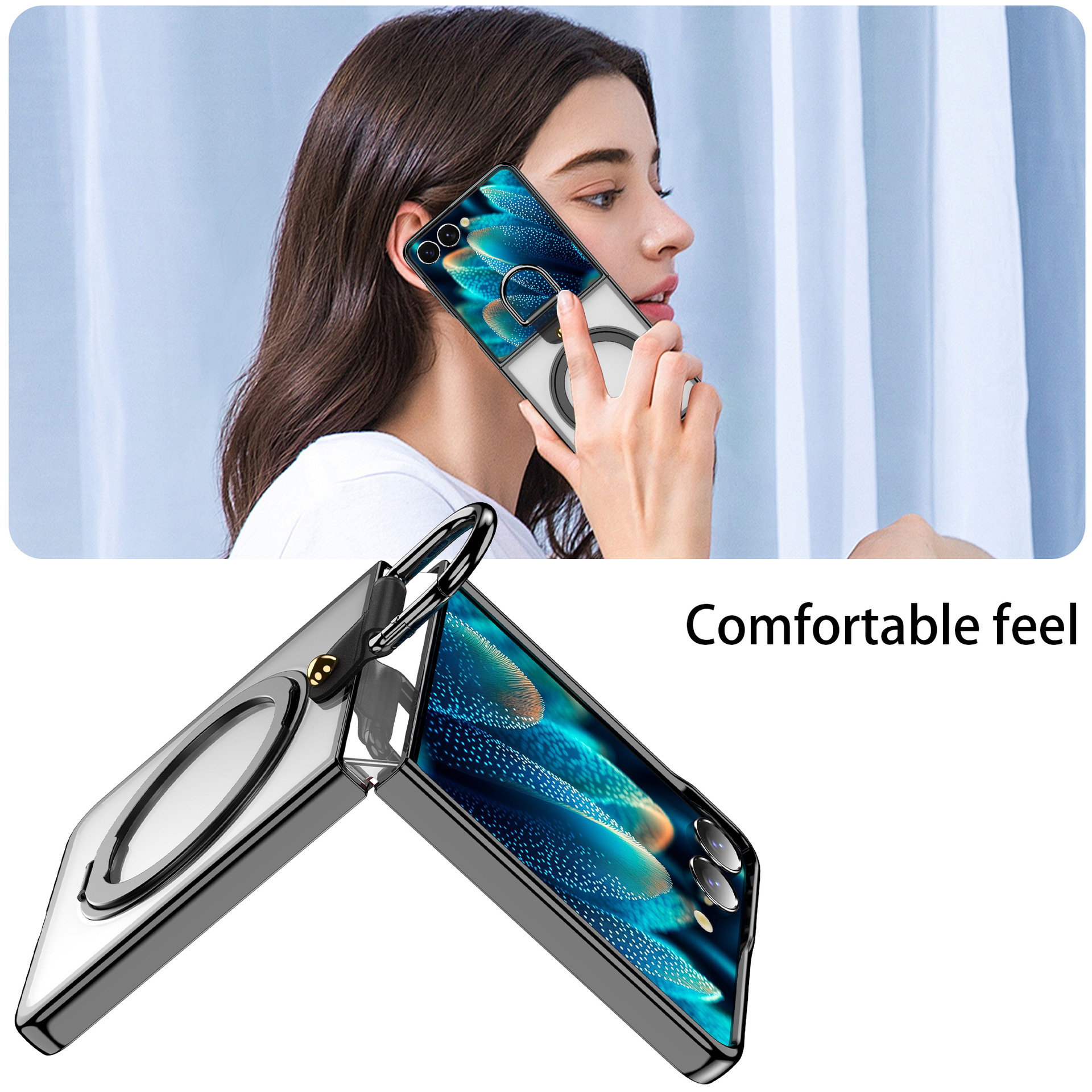 Compatible with Samsung Z Flip7 phone case 6/5 transparent electroplated wireless charging magnetic rotating stand ring protector