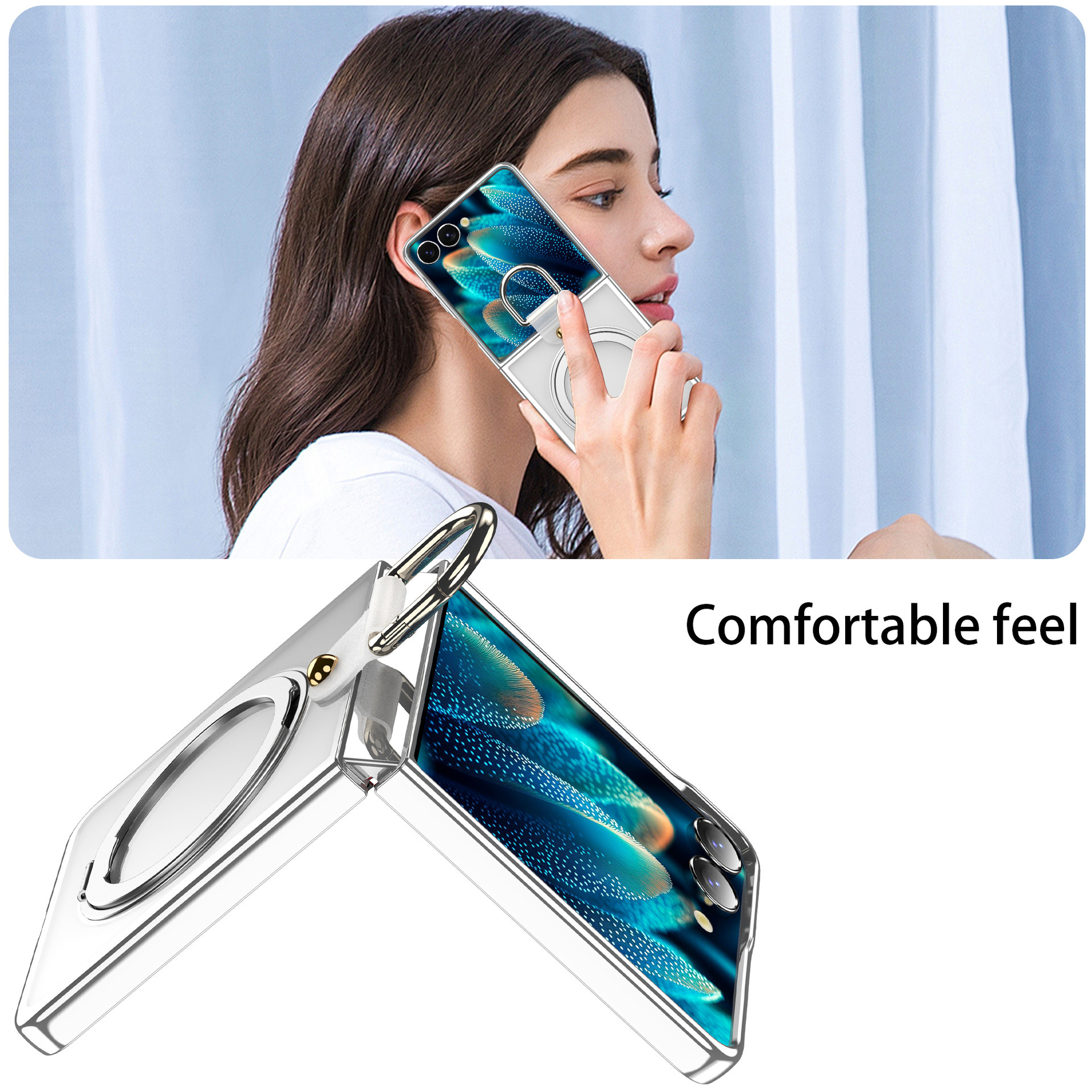 Compatible with Samsung Z Flip7 phone case 6/5 transparent electroplated wireless charging magnetic rotating stand ring protector
