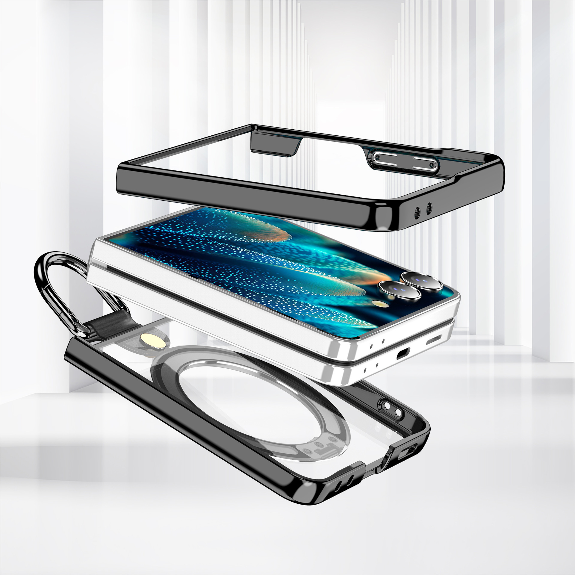Compatible with Samsung Z Flip7 phone case 6/5 transparent electroplated wireless charging magnetic rotating stand ring protector