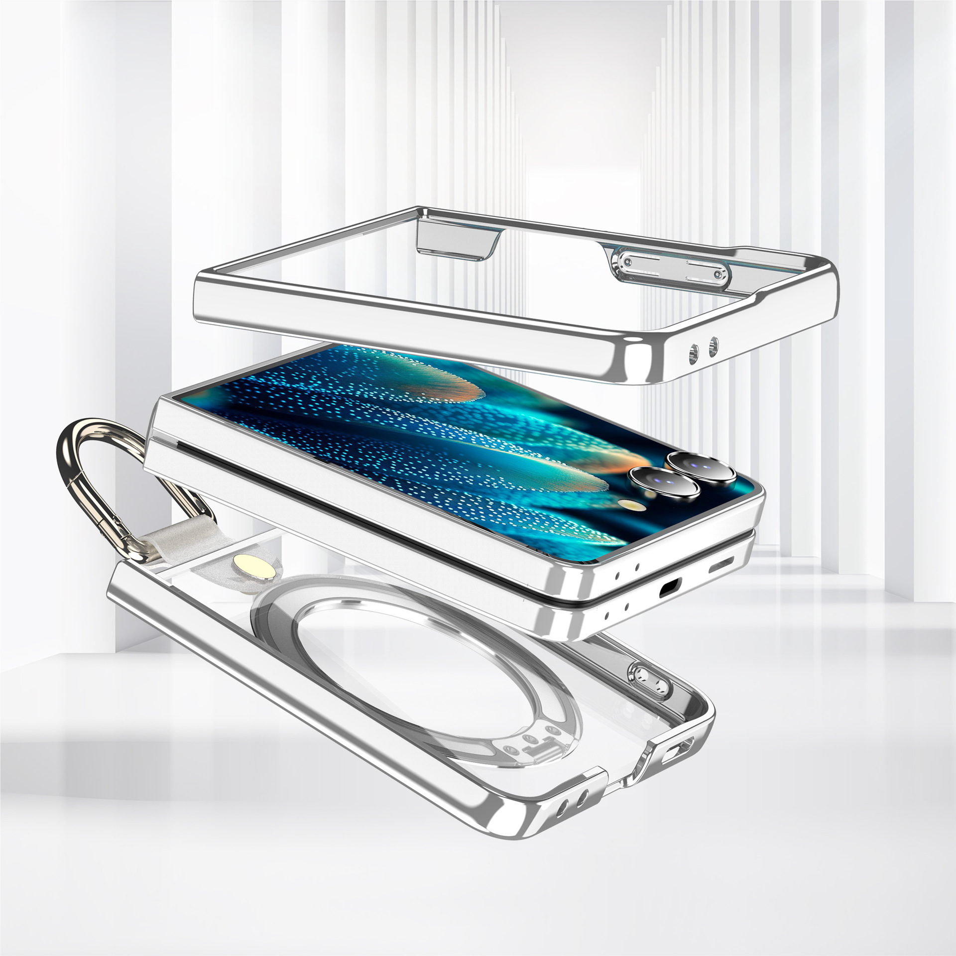 Compatible with Samsung Z Flip7 phone case 6/5 transparent electroplated wireless charging magnetic rotating stand ring protector