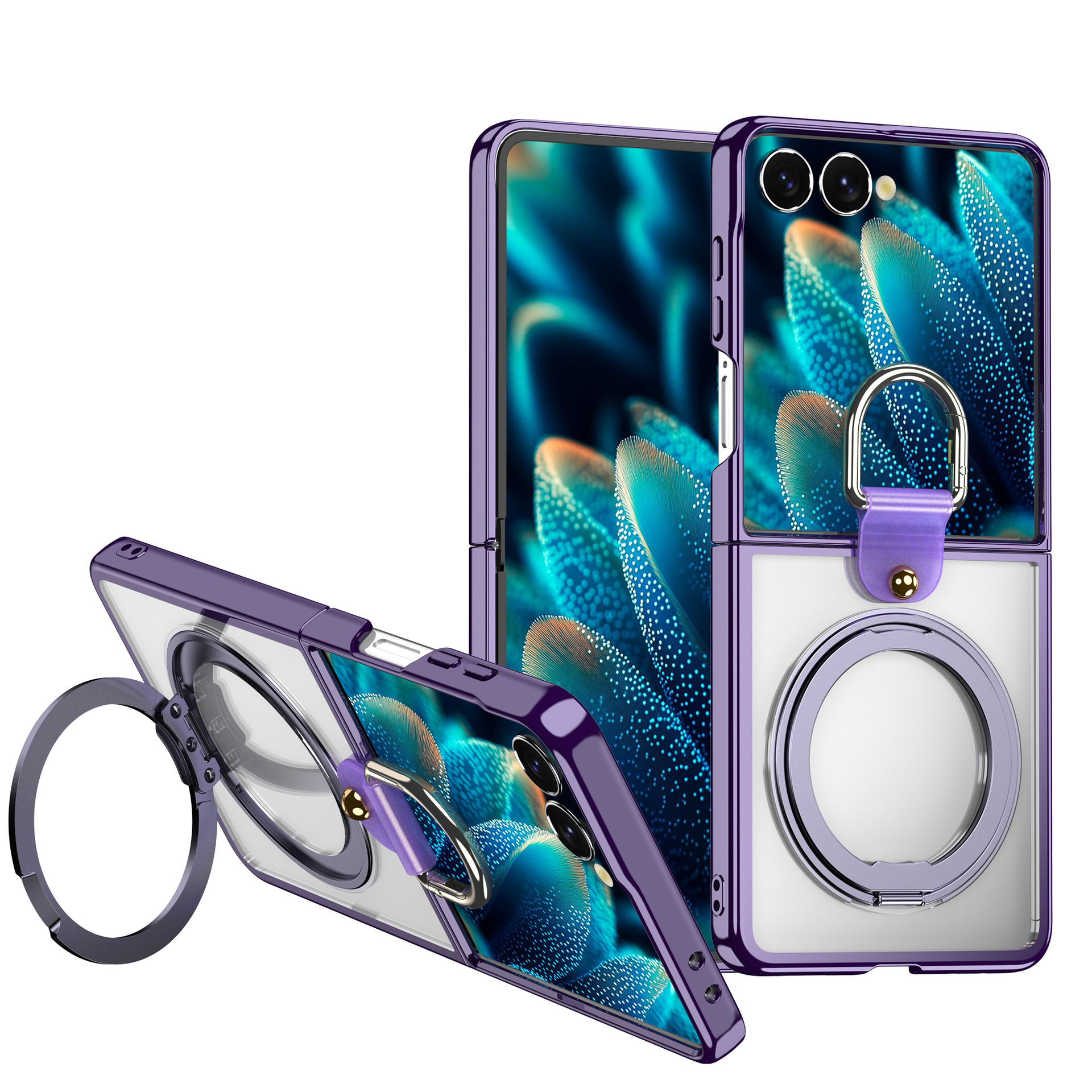 Compatible with Samsung Z Flip7 phone case 6/5 transparent electroplated wireless charging magnetic rotating stand ring protector