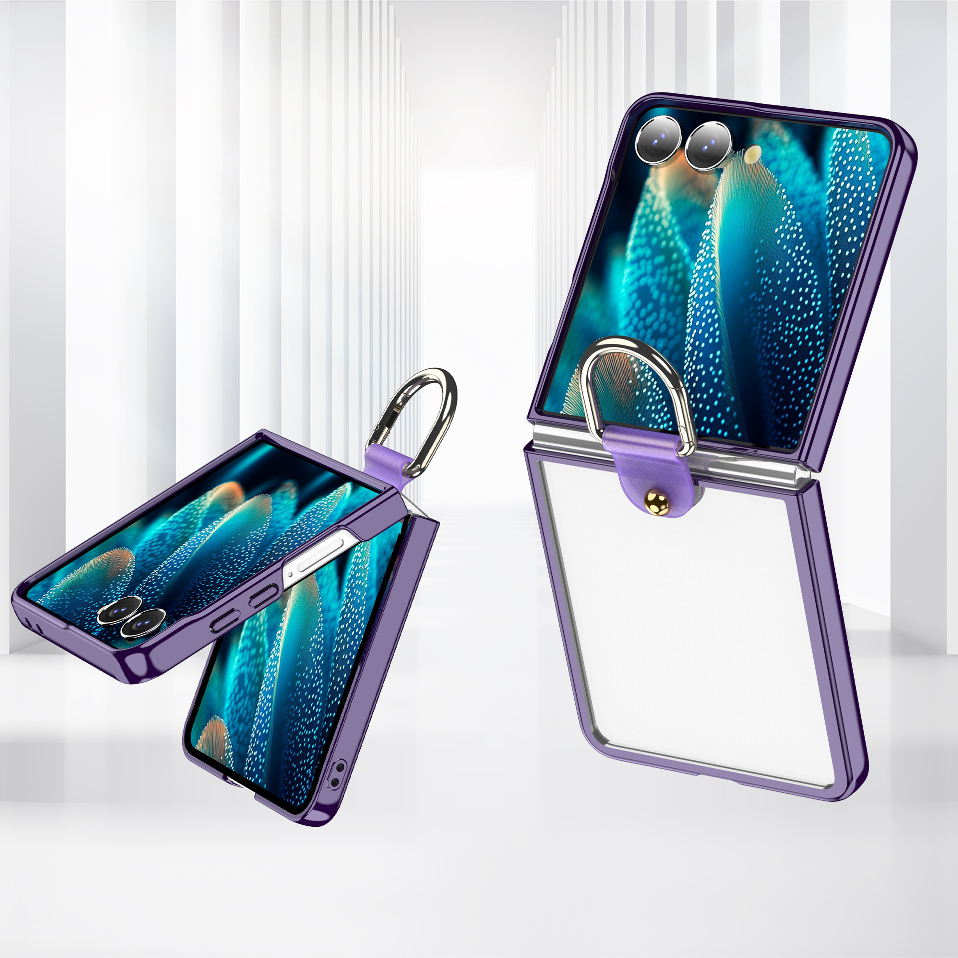 Compatible with Samsung Z Flip7 phone case 6/5 transparent electroplated wireless charging magnetic rotating stand ring protector