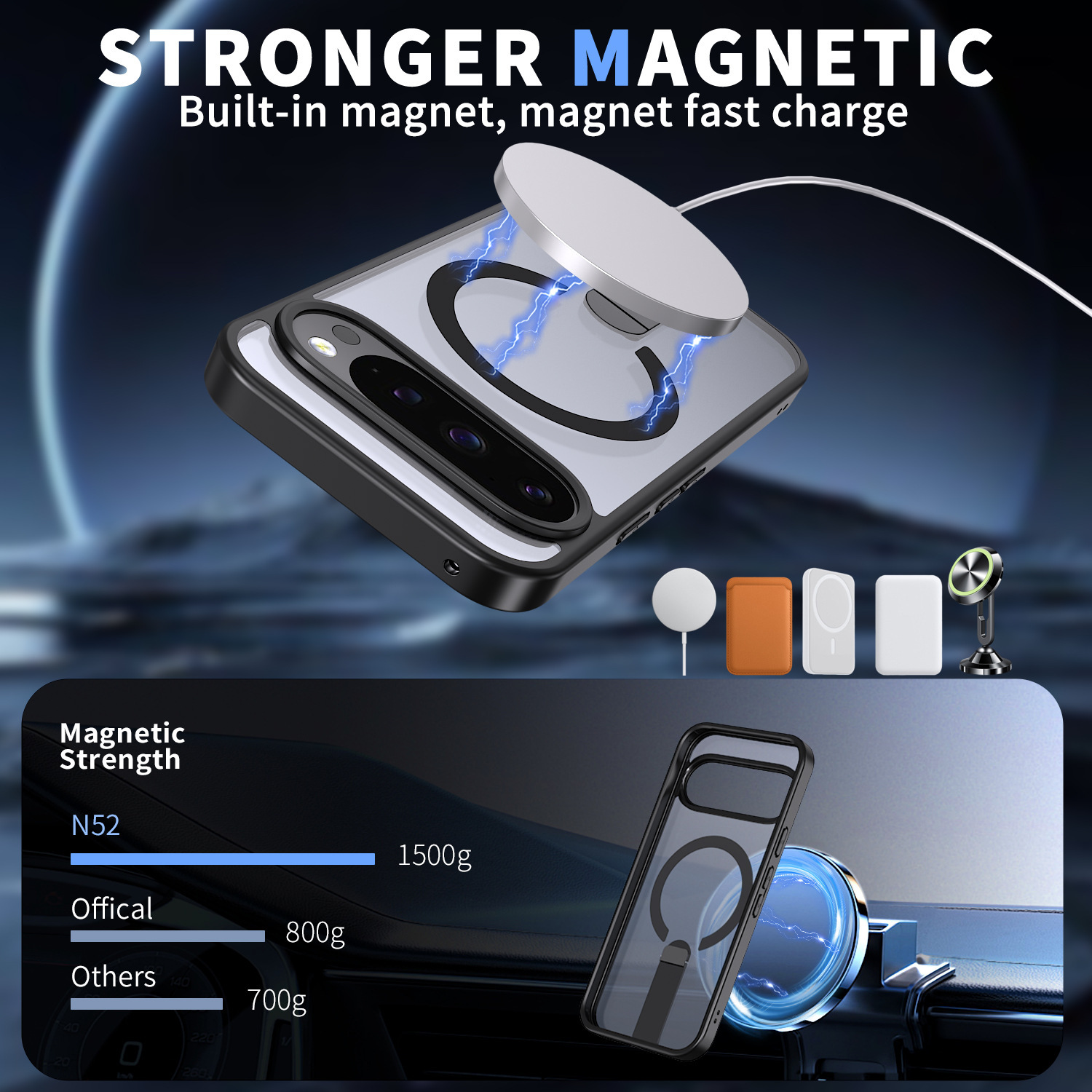 Compatible with Google Pixel 10 Pro XL phone case, wireless charging, magnetic attachment, 9A rotating stand, 9pro drop protection case