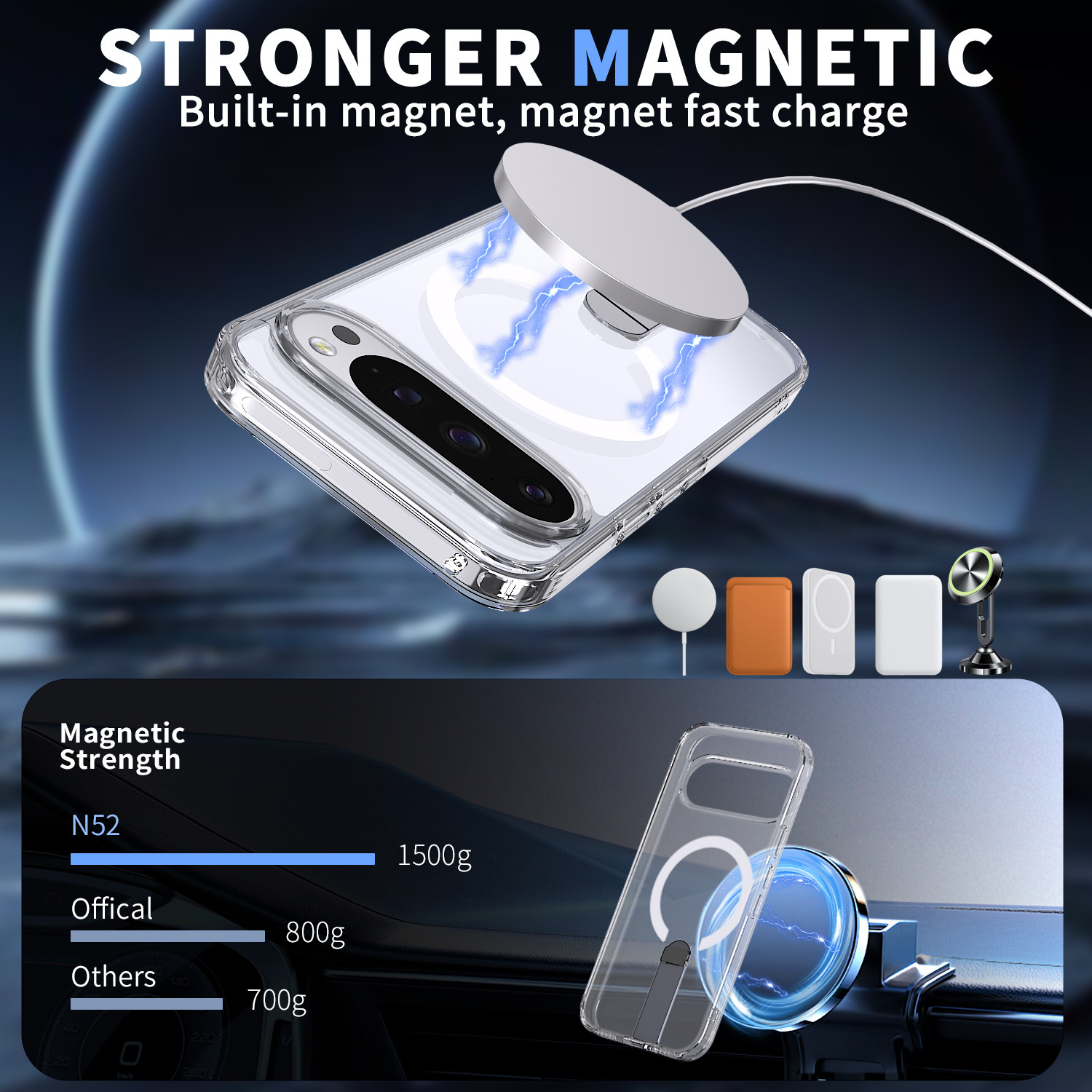 Compatible with Google Pixel 10 Pro XL phone case, wireless charging, magnetic attachment, 9A rotating stand, 9pro drop protection case