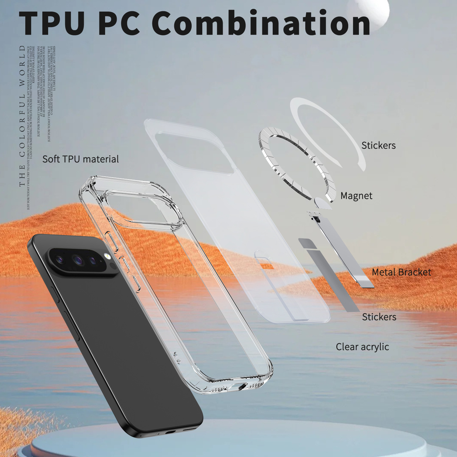 Compatible with Google Pixel 10 Pro XL phone case, wireless charging, magnetic attachment, 9A rotating stand, 9pro drop protection case