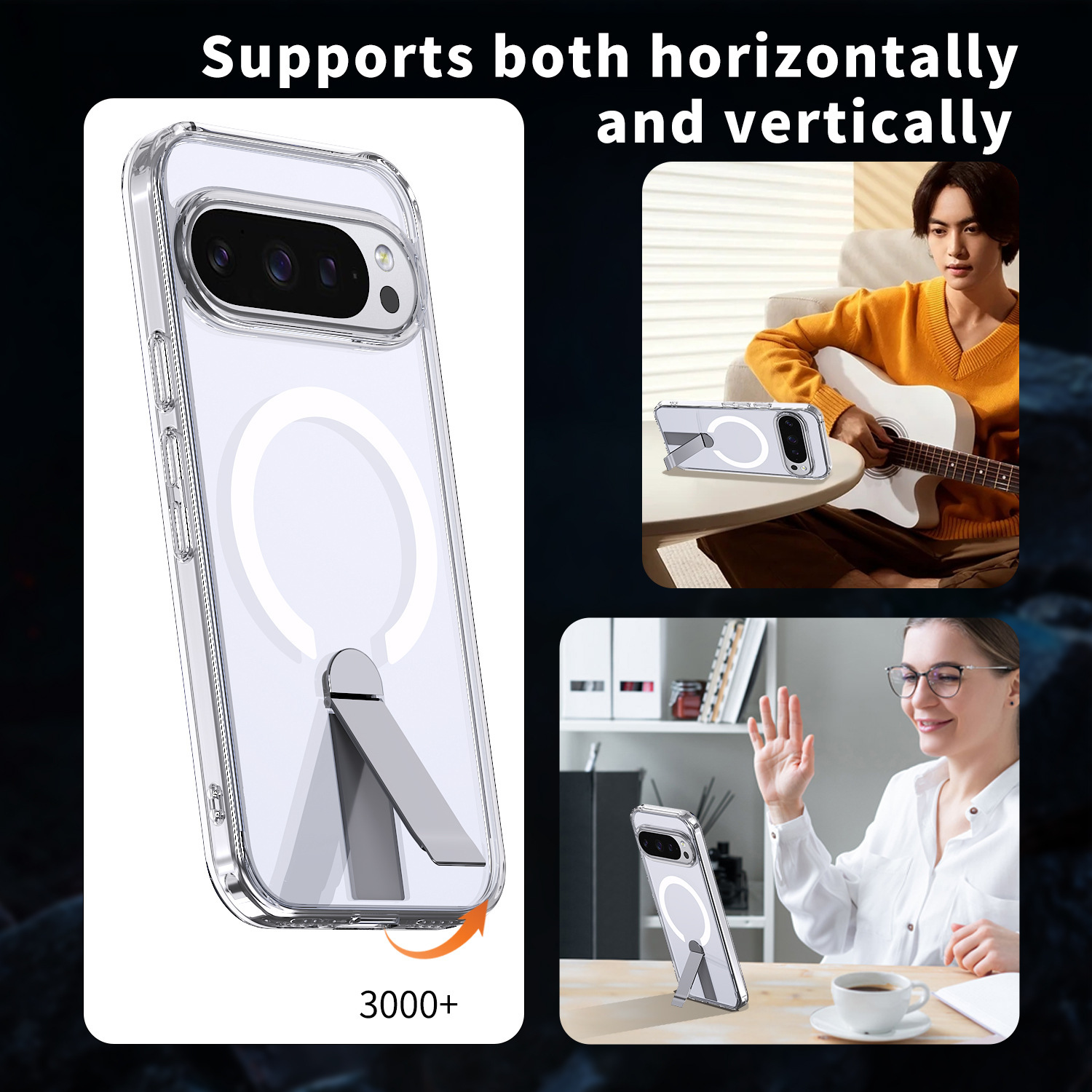 Compatible with Google Pixel 10 Pro XL phone case, wireless charging, magnetic attachment, 9A rotating stand, 9pro drop protection case