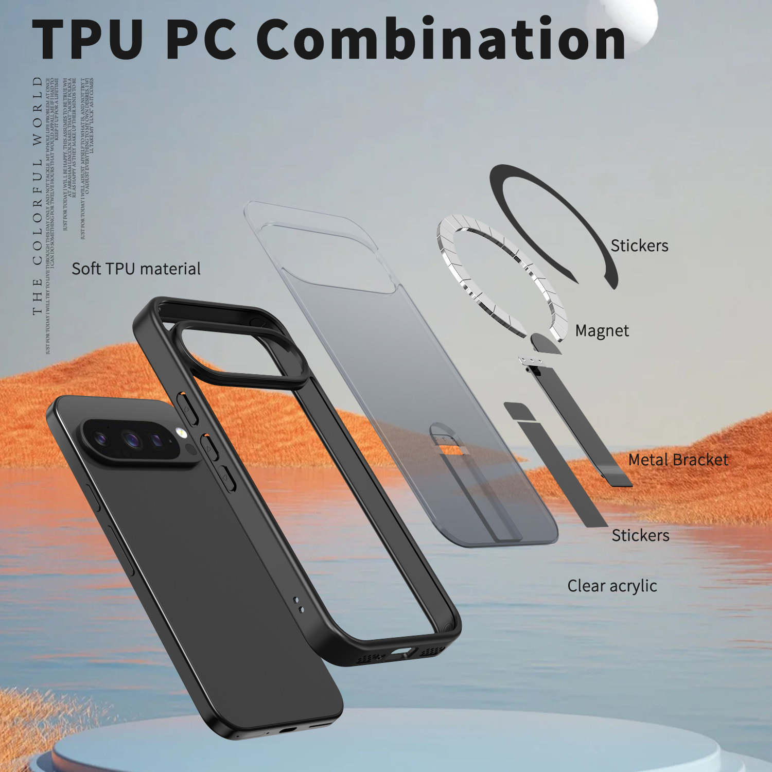 Compatible with Google Pixel 10 Pro XL phone case, wireless charging, magnetic attachment, 9A rotating stand, 9pro drop protection case
