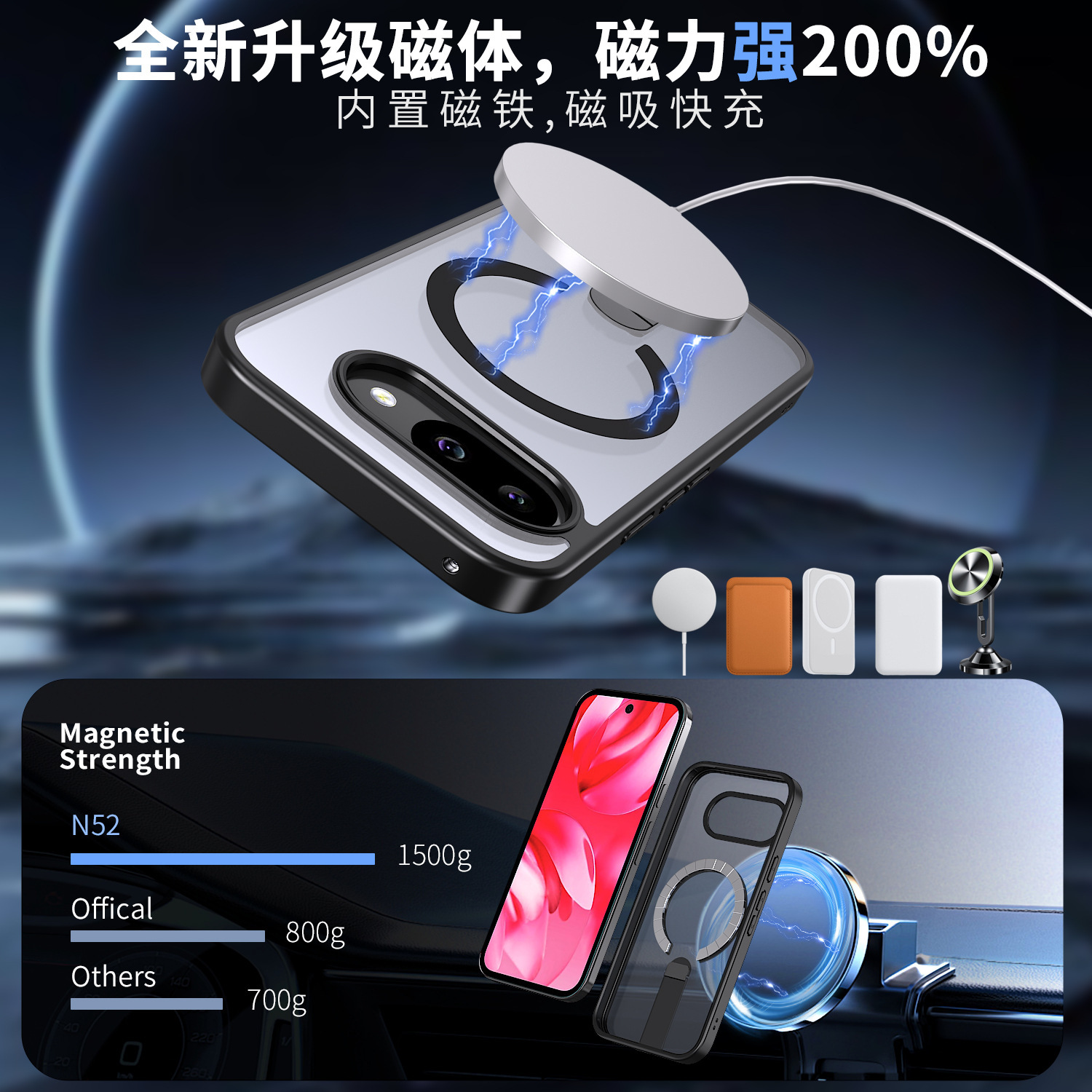 Compatible with Google Pixel 10 Pro XL phone case, wireless charging, magnetic attachment, 9A rotating stand, 9pro drop protection case