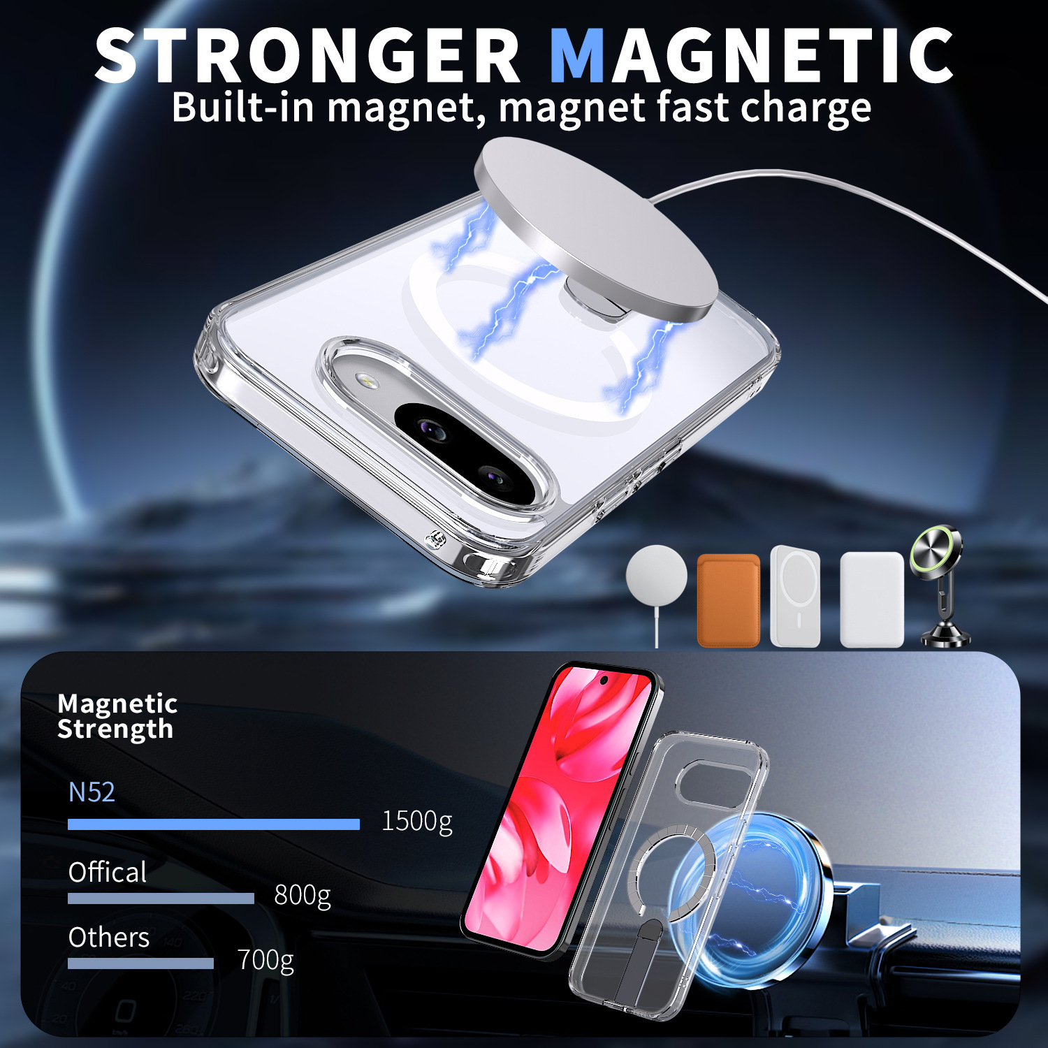 Compatible with Google Pixel 10 Pro XL phone case, wireless charging, magnetic attachment, 9A rotating stand, 9pro drop protection case