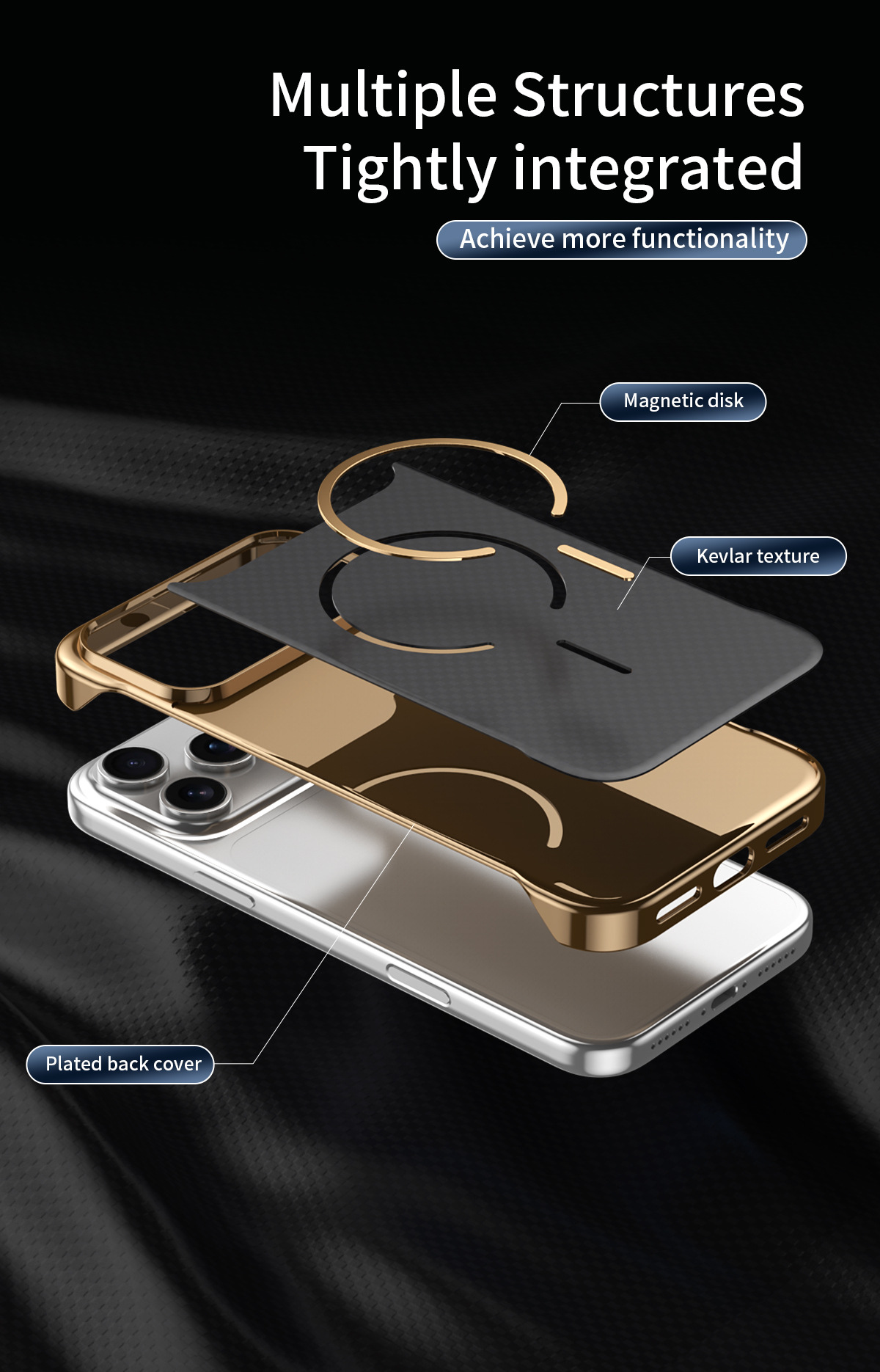 Compatible with Apple iPhone 17 Pro Max, wireless charging, 16 Pro, frameless, 15-inch electroplated ultra-thin skin-feel protective case
