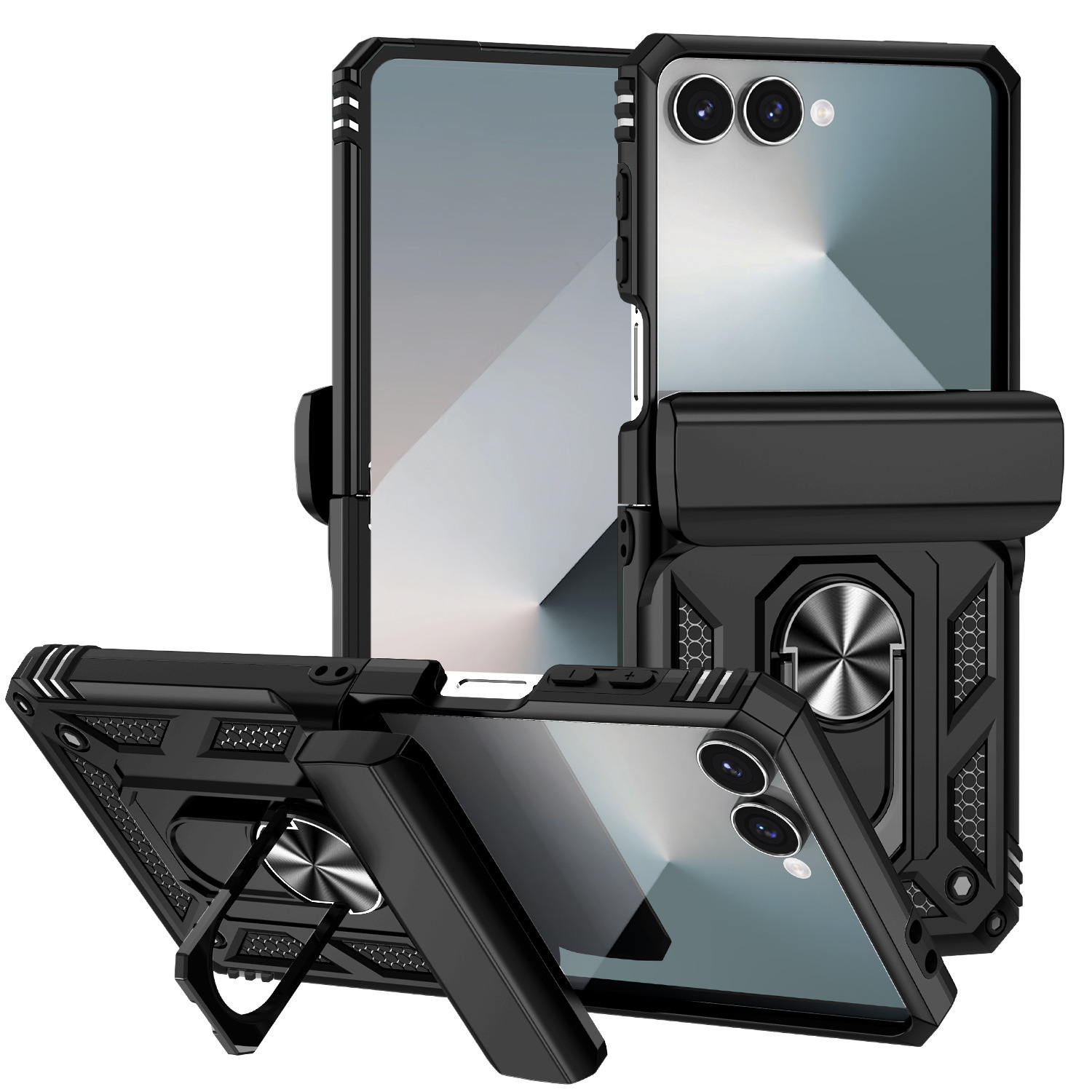 Compatible with Samsung ZFold 7/6 phone case, 5/4-inch pen slot, sliding window lens, Flip 7/6/5 car mount protective case