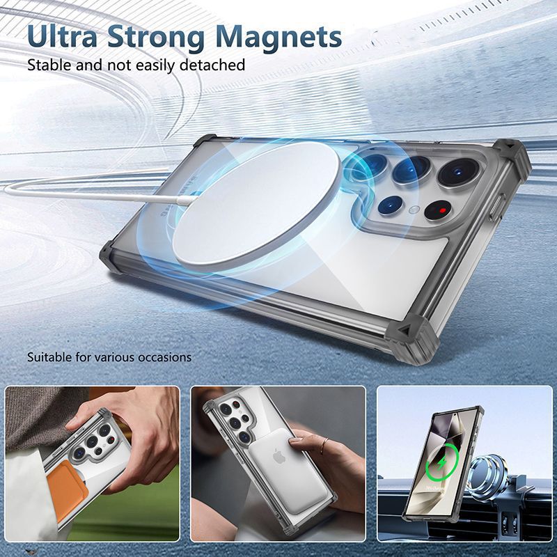 Compatible with Samsung S26 Ultra phone case, S25 edge magnetic charging 24FE transparent S23P drop-proof S22 protective case