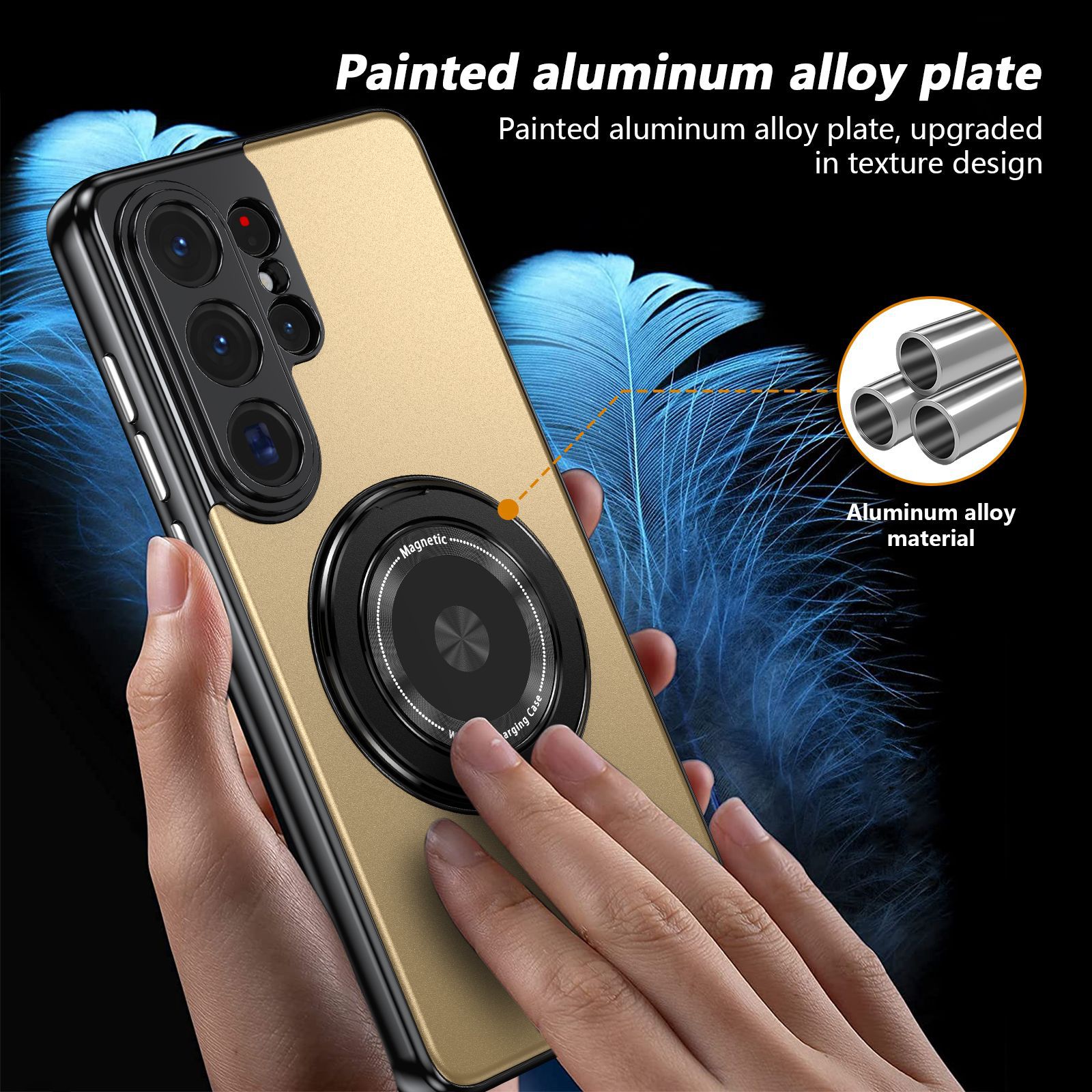 Compatible with Samsung S26 Ultra phone case, magnetic 360° rotating stand, S26 Plus full-coverage drop-proof protective case