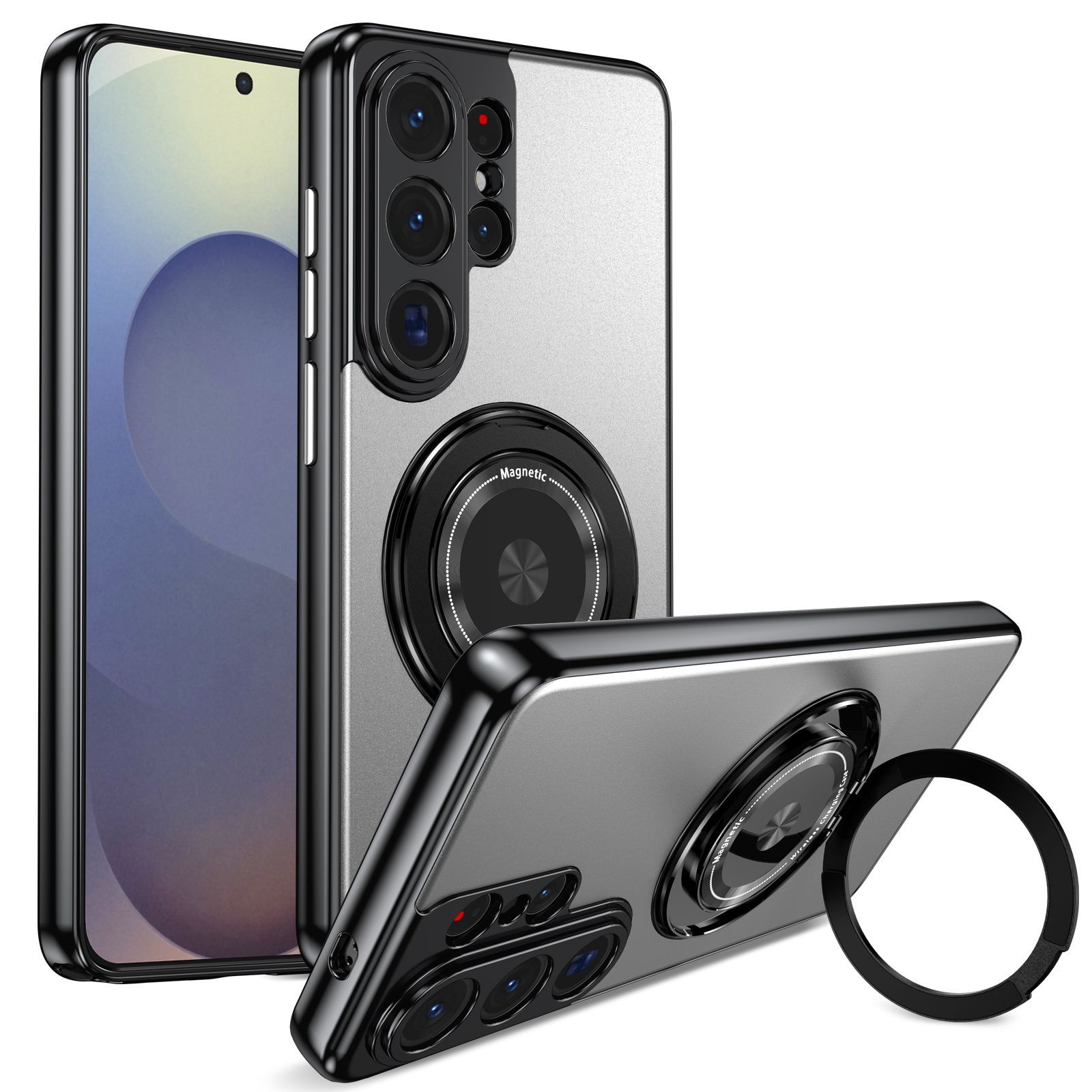 Compatible with Samsung S26 Ultra phone case, magnetic 360° rotating stand, S26 Plus full-coverage drop-proof protective case
