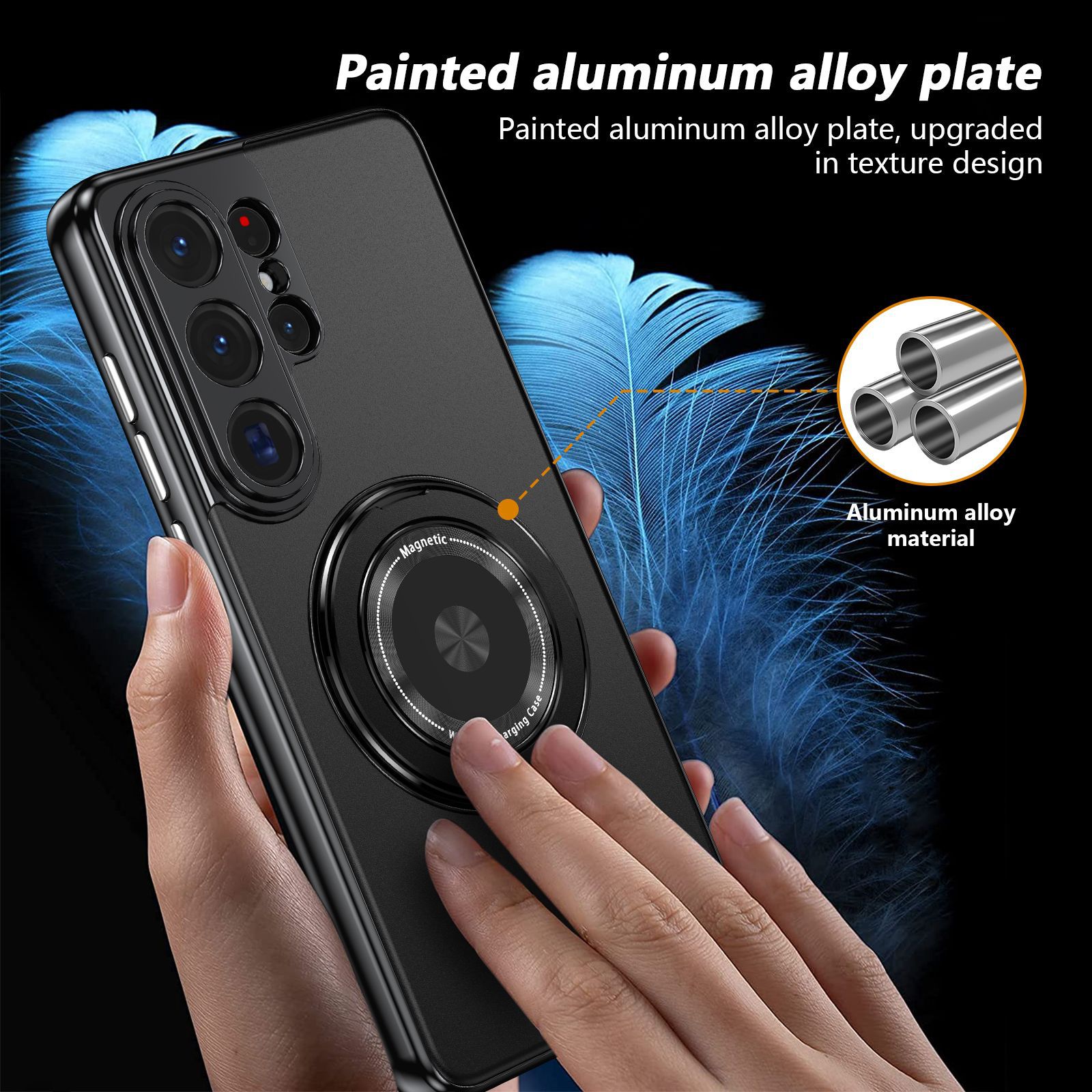 Compatible with Samsung S26 Ultra phone case, magnetic 360° rotating stand, S26 Plus full-coverage drop-proof protective case