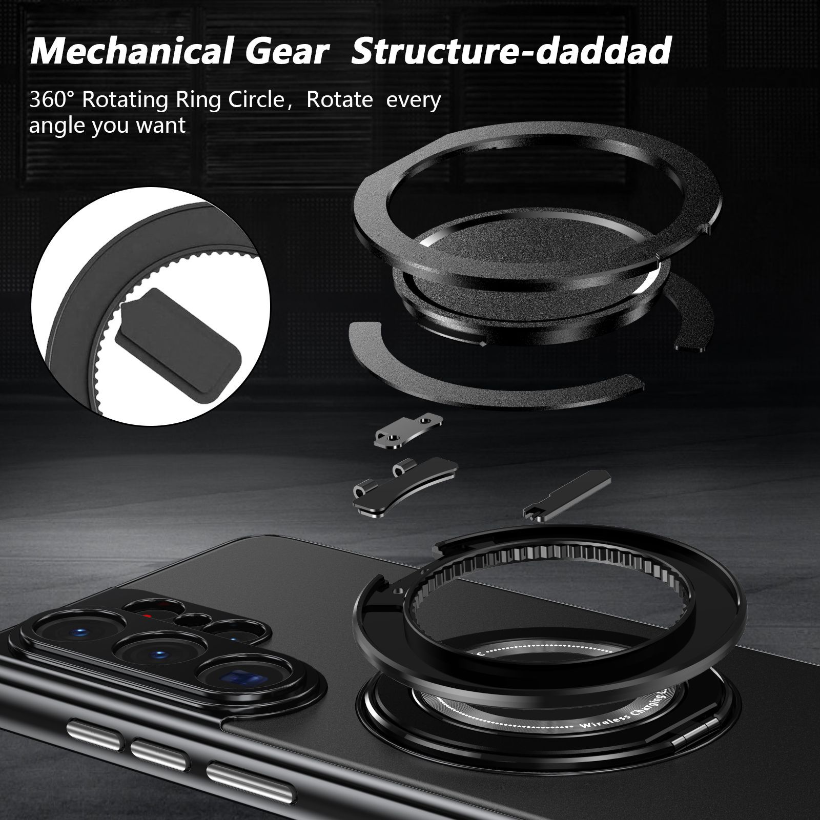 Compatible with Samsung S26 Ultra phone case, magnetic 360° rotating stand, S26 Plus full-coverage drop-proof protective case