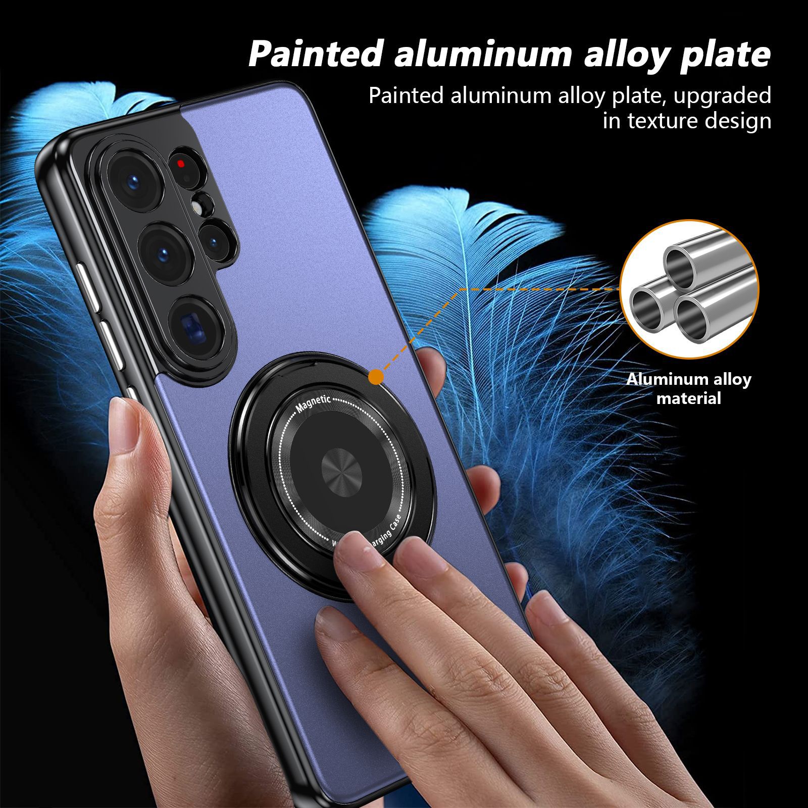 Compatible with Samsung S26 Ultra phone case, magnetic 360° rotating stand, S26 Plus full-coverage drop-proof protective case