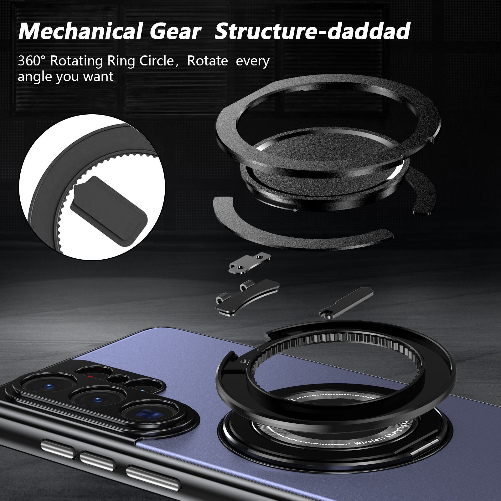 Compatible with Samsung S26 Ultra phone case, magnetic 360° rotating stand, S26 Plus full-coverage drop-proof protective case
