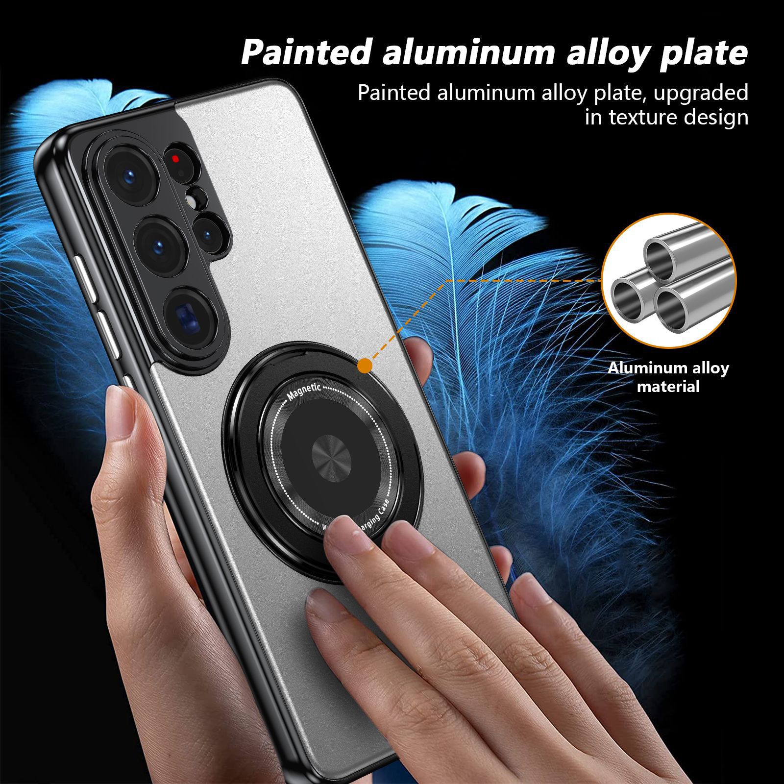 Compatible with Samsung S26 Ultra phone case, magnetic 360° rotating stand, S26 Plus full-coverage drop-proof protective case