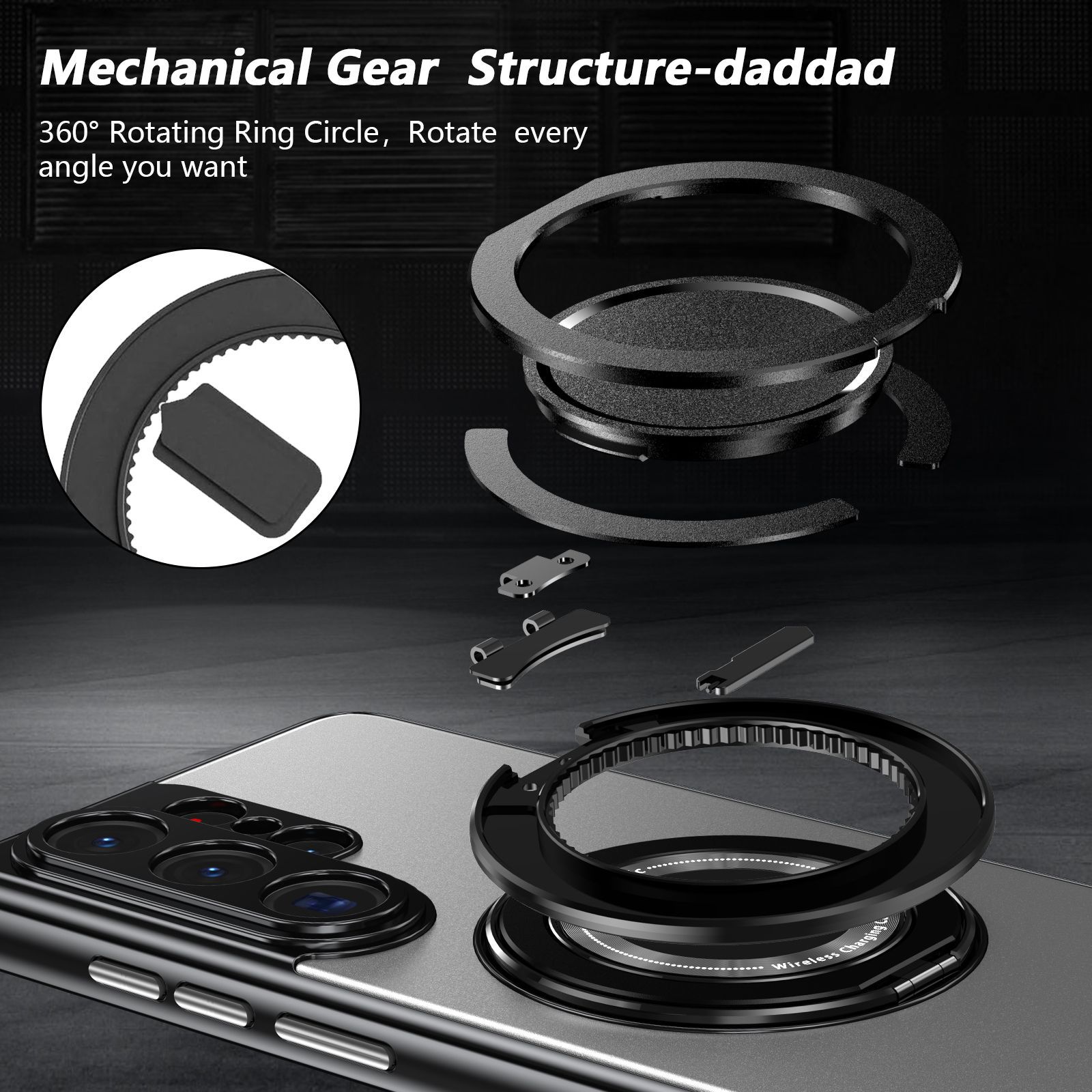 Compatible with Samsung S26 Ultra phone case, magnetic 360° rotating stand, S26 Plus full-coverage drop-proof protective case