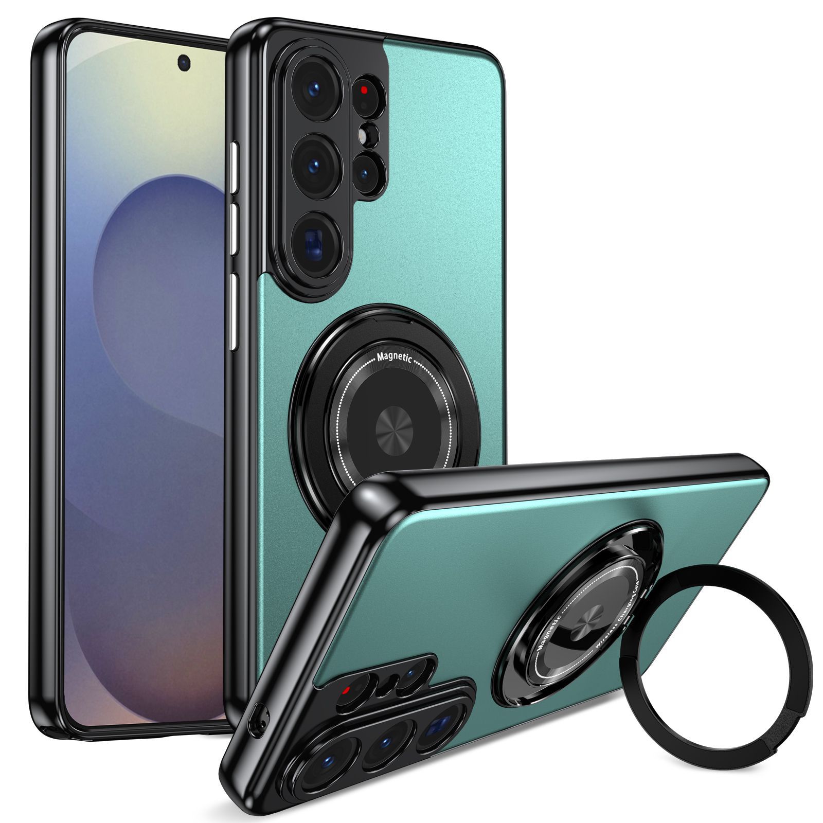 Compatible with Samsung S26 Ultra phone case, magnetic 360° rotating stand, S26 Plus full-coverage drop-proof protective case