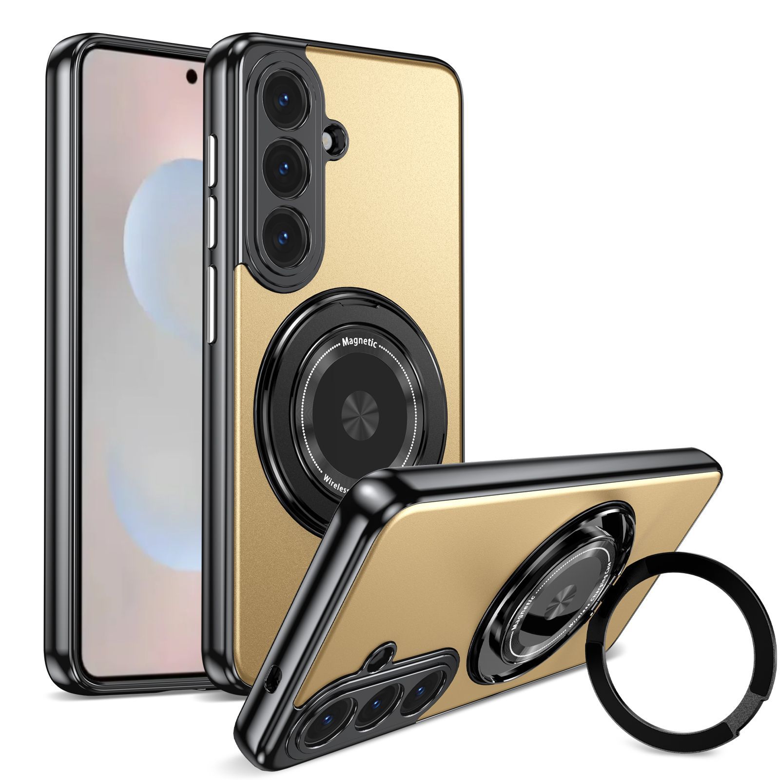 Compatible with Samsung S26 Ultra phone case, magnetic 360° rotating stand, S26 Plus full-coverage drop-proof protective case