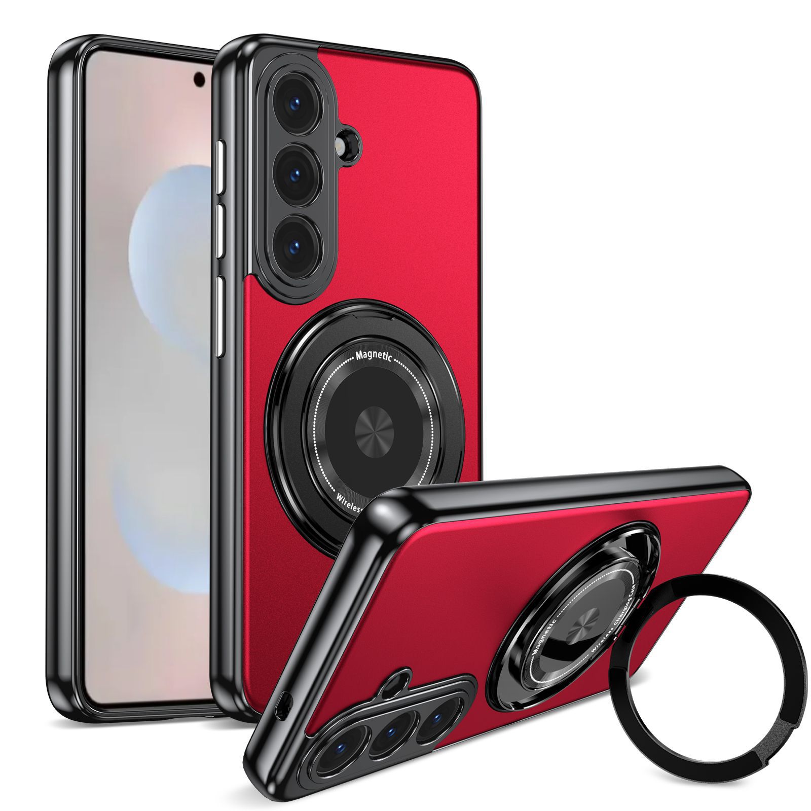 Compatible with Samsung S26 Ultra phone case, magnetic 360° rotating stand, S26 Plus full-coverage drop-proof protective case