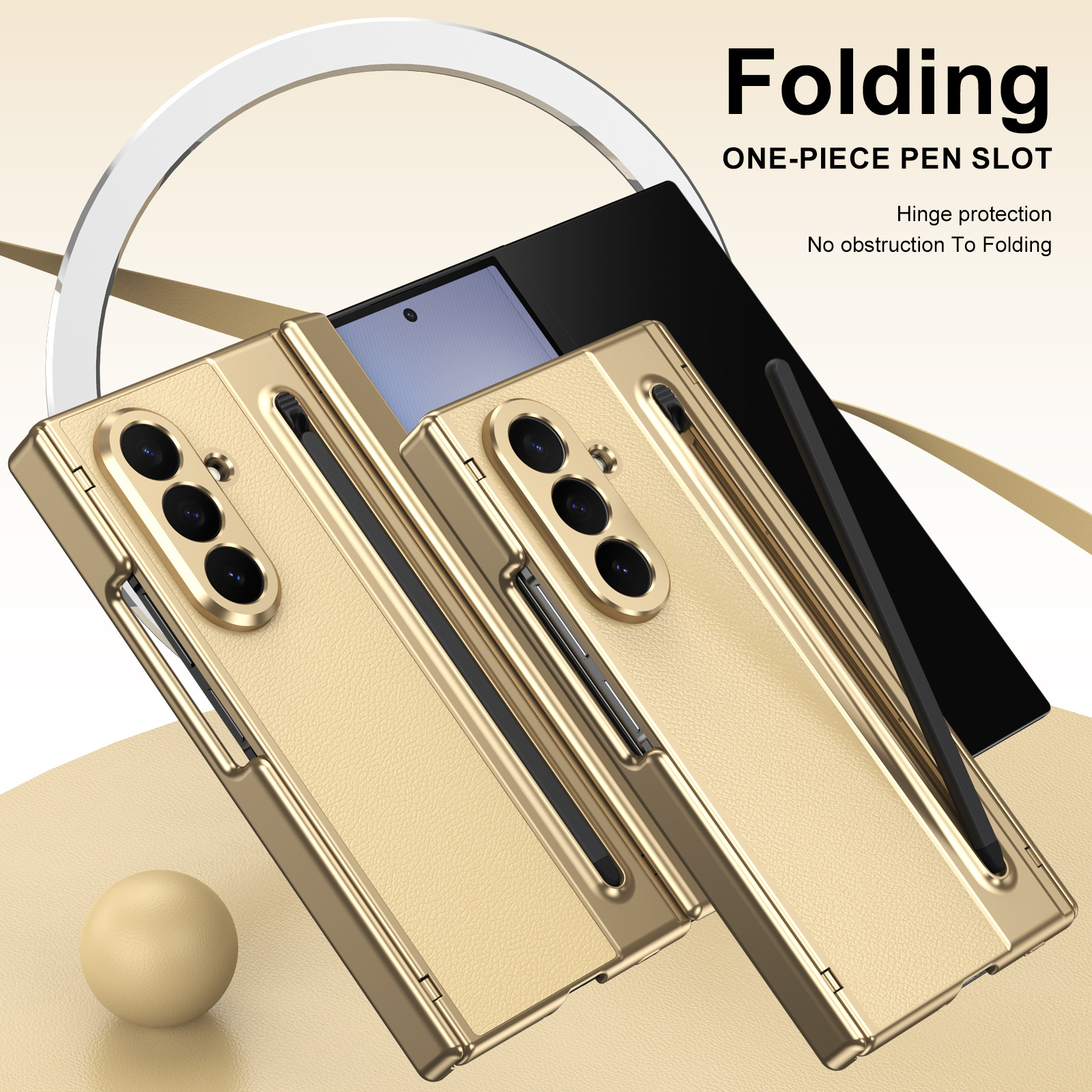 Compatible with Samsung Z TriFold phone case, dual-axis hinge, spring-loaded pen slot, tri-fold shockproof protective case.