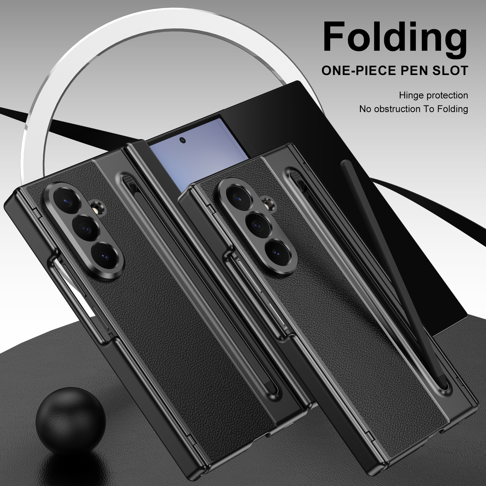 Compatible with Samsung Z TriFold phone case, dual-axis hinge, spring-loaded pen slot, tri-fold shockproof protective case.