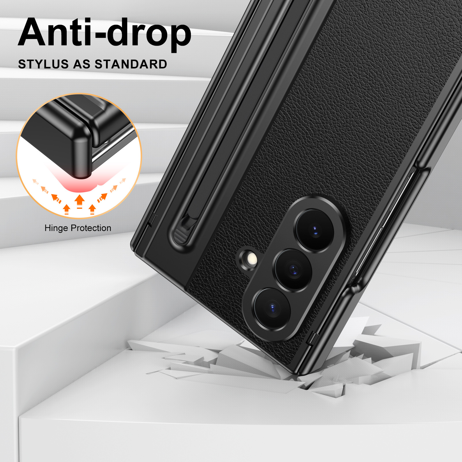Compatible with Samsung Z TriFold phone case, dual-axis hinge, spring-loaded pen slot, tri-fold shockproof protective case.