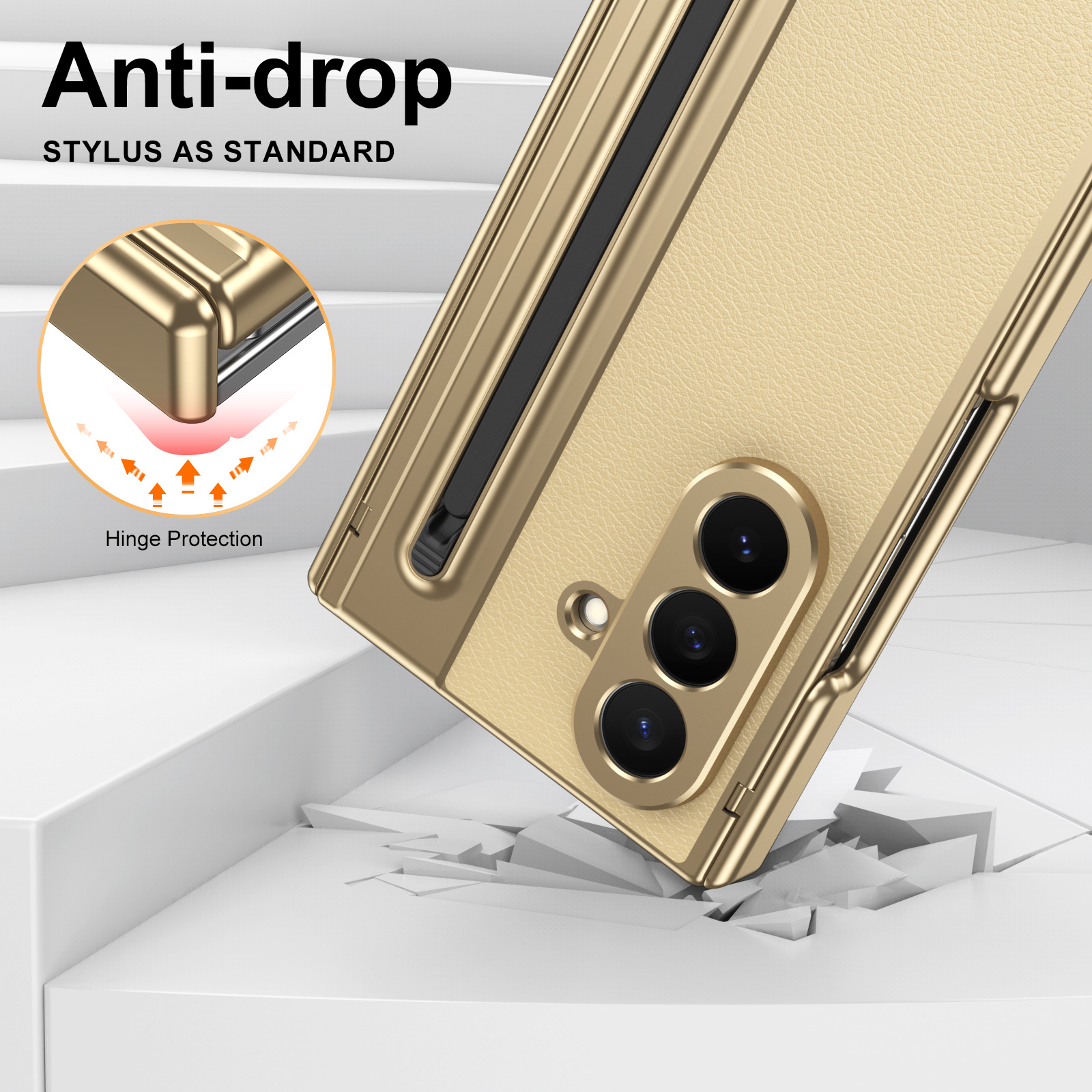 Compatible with Samsung Z TriFold phone case, dual-axis hinge, spring-loaded pen slot, tri-fold shockproof protective case.