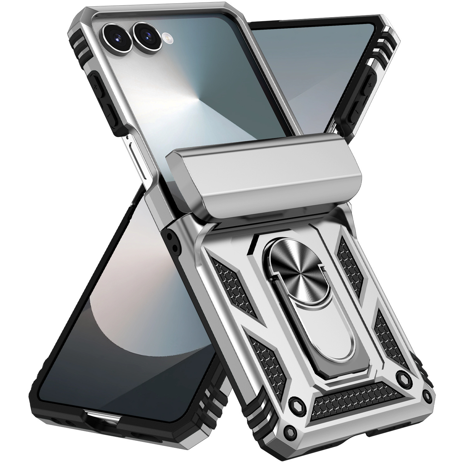 Compatible with Samsung Flip7/6/5 phone cases, car magnetic rotating ring holders, and Flip4 drop-proof protective cases.