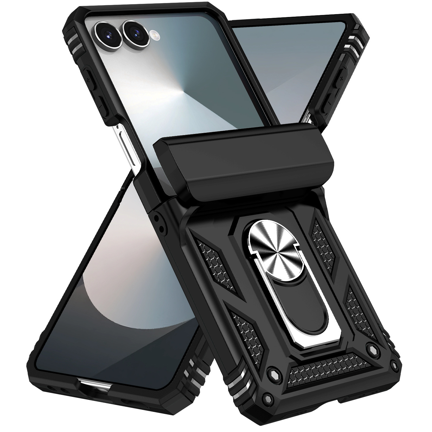 Compatible with Samsung Flip7/6/5 phone cases, car magnetic rotating ring holders, and Flip4 drop-proof protective cases.