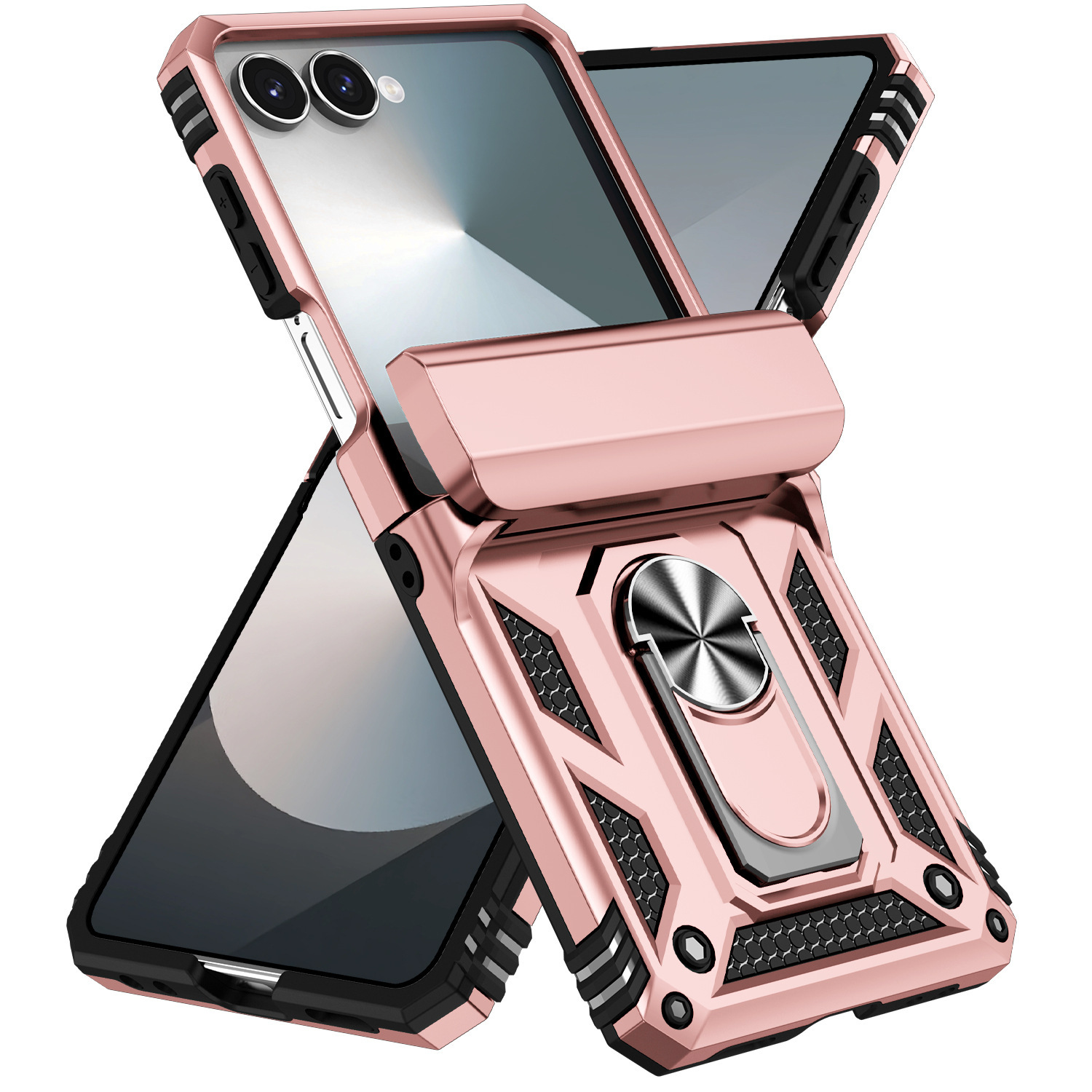Compatible with Samsung Flip7/6/5 phone cases, car magnetic rotating ring holders, and Flip4 drop-proof protective cases.