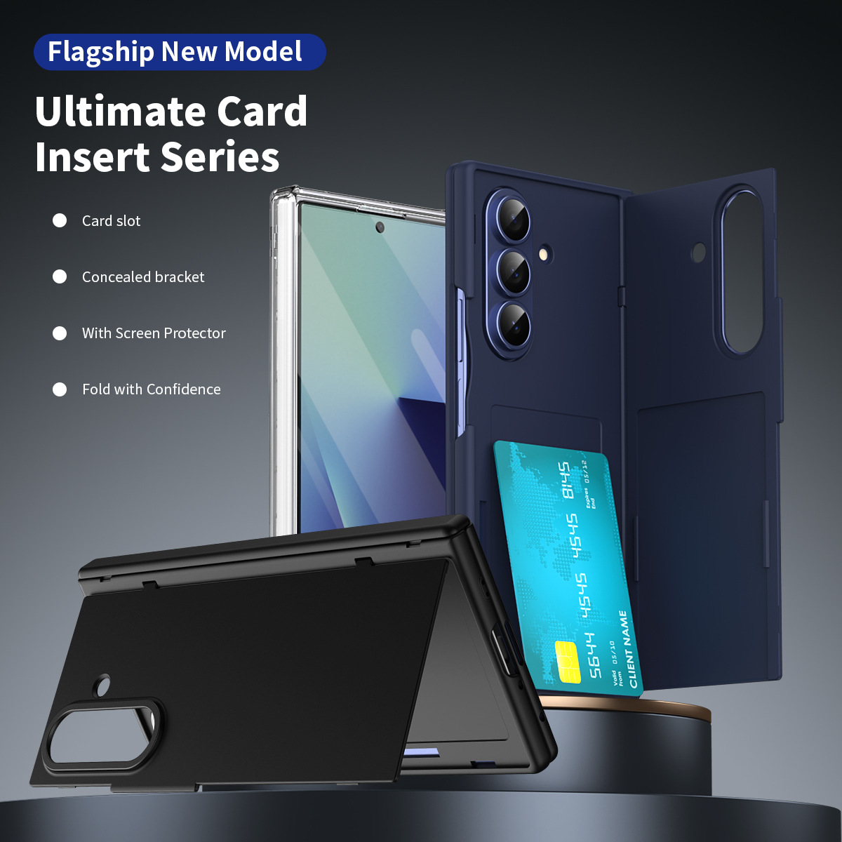 TriFold flip case for Samsung Z Fold8/7, SIM card holder, full-coverage folding protective case.