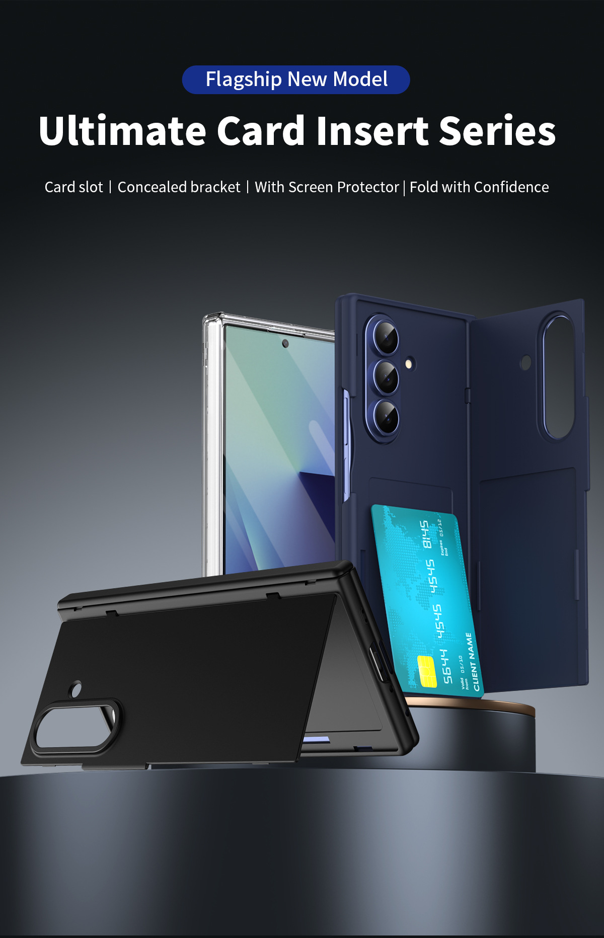 TriFold flip case for Samsung Z Fold8/7, SIM card holder, full-coverage folding protective case.