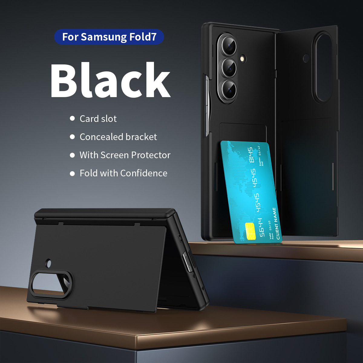 TriFold flip case for Samsung Z Fold8/7, SIM card holder, full-coverage folding protective case.