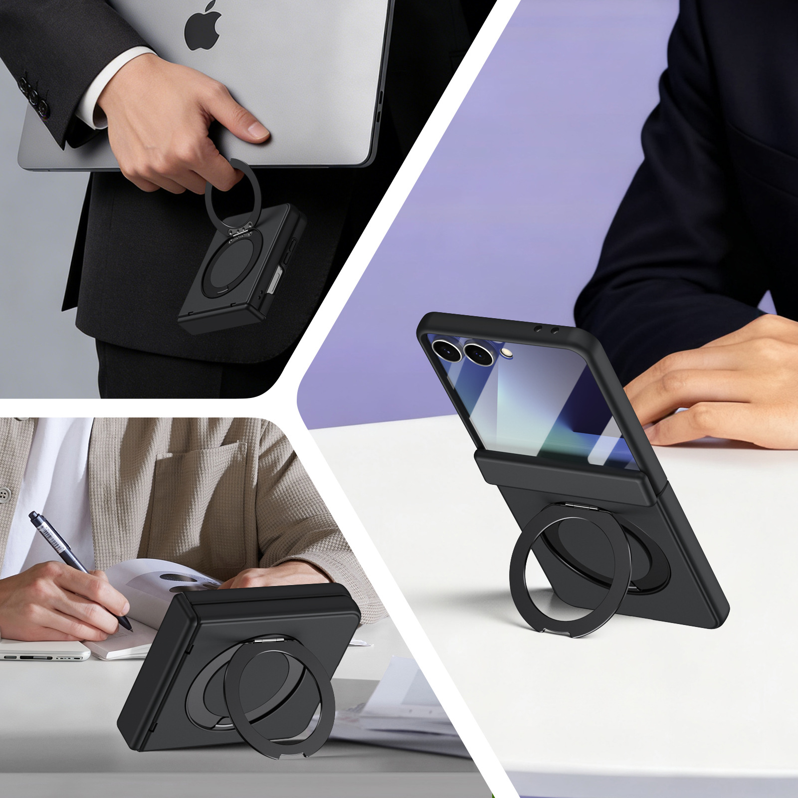 Compatible with Samsung Z Flip 8/7 phone case, 6/5 wireless charging, magnetic 360° rotating stand, case, screen protector, hinge, full coverage.