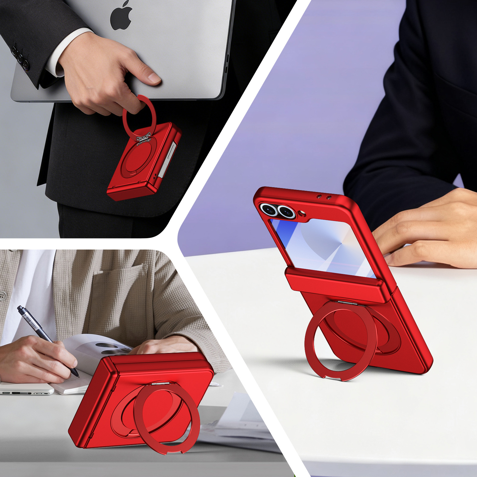 Compatible with Samsung Z Flip 8/7 phone case, 6/5 wireless charging, magnetic 360° rotating stand, case, screen protector, hinge, full coverage.